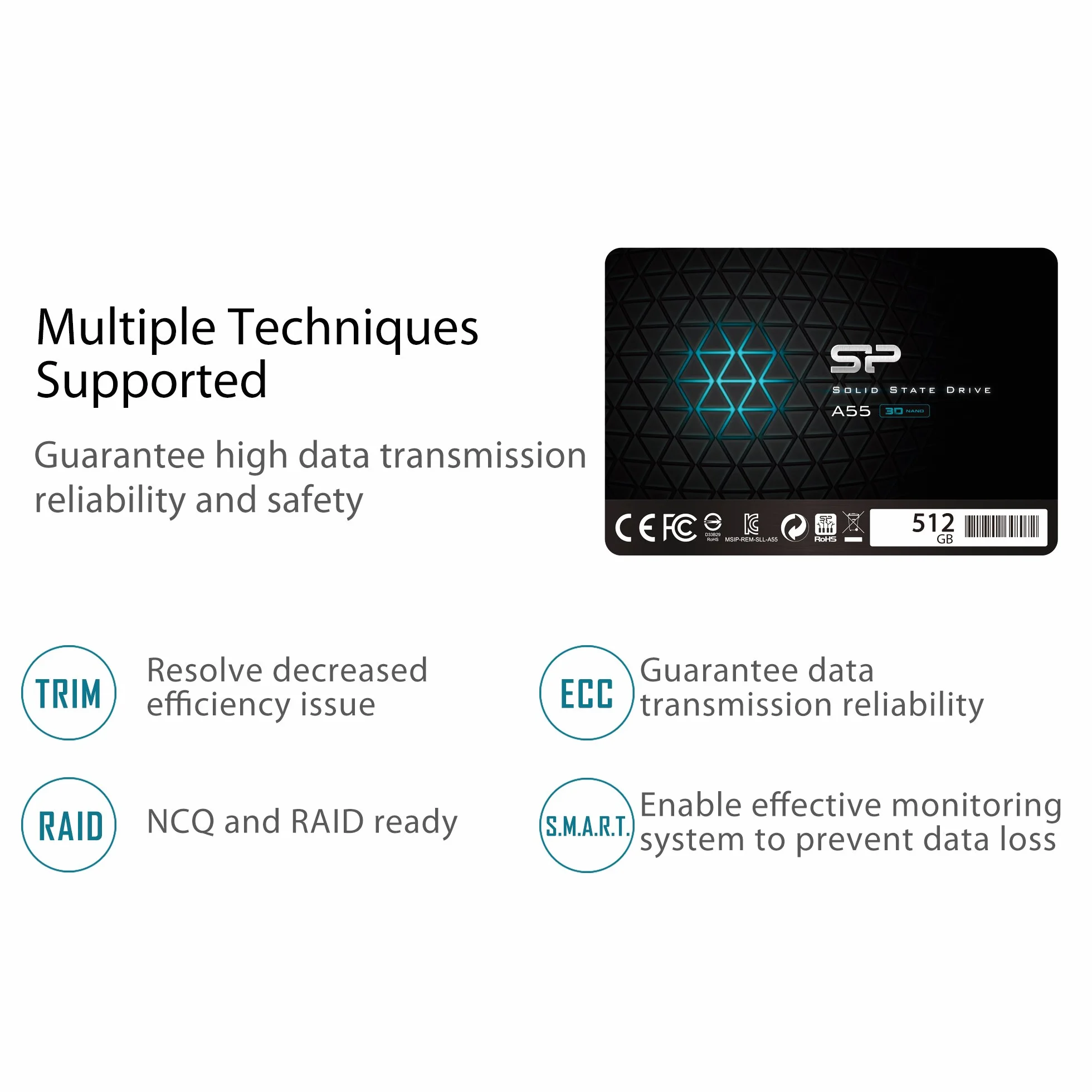 Silicon Power SSD 512GB 3D NAND A55 SLC Cache 2.5" SATA III 7mm SSD interno