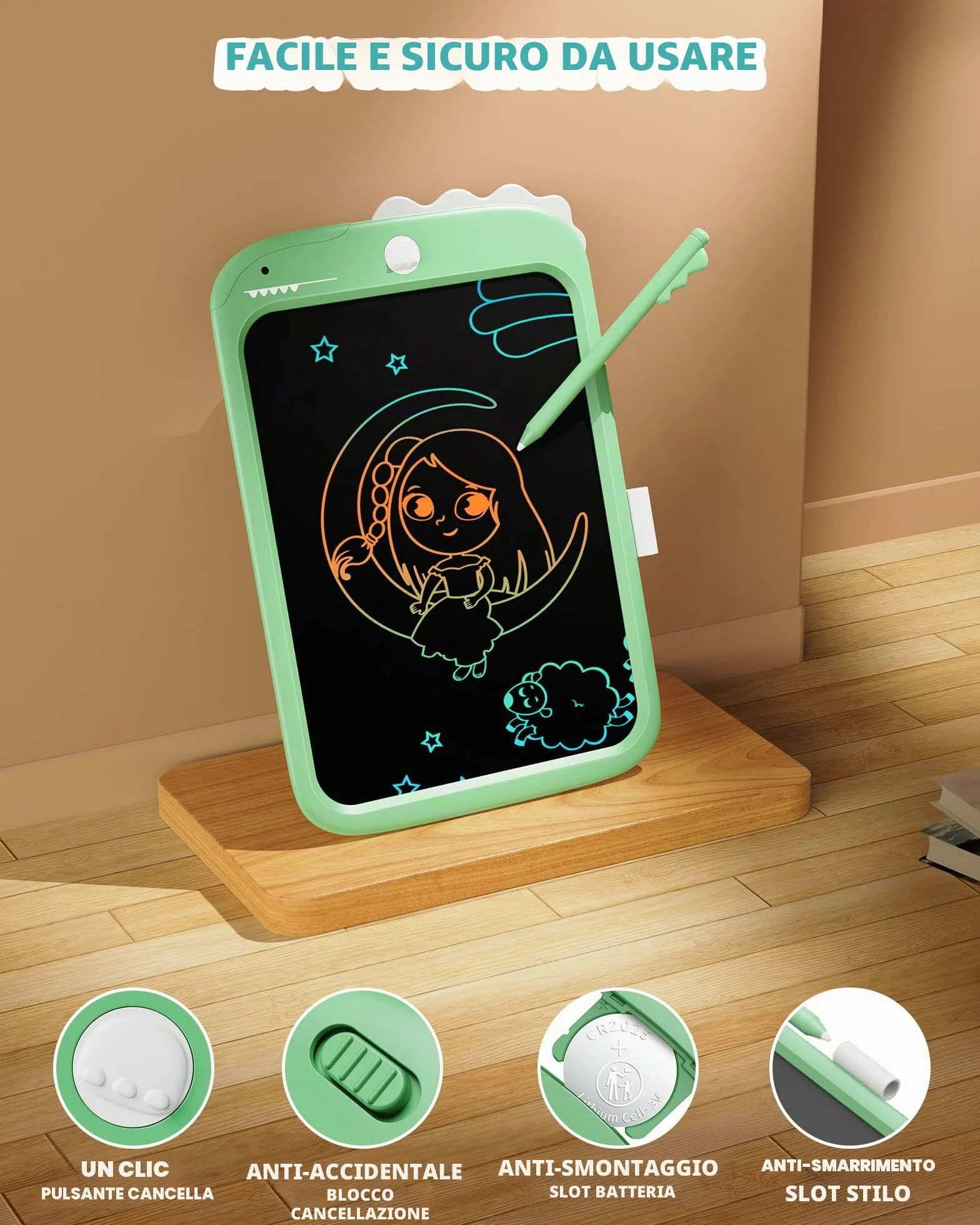 Lavagna LCD Giocattolo Unicorno 10 Pollici Blocco da Disegno Portatile Regalo Educativo Bambini 3-7 Anni Verde