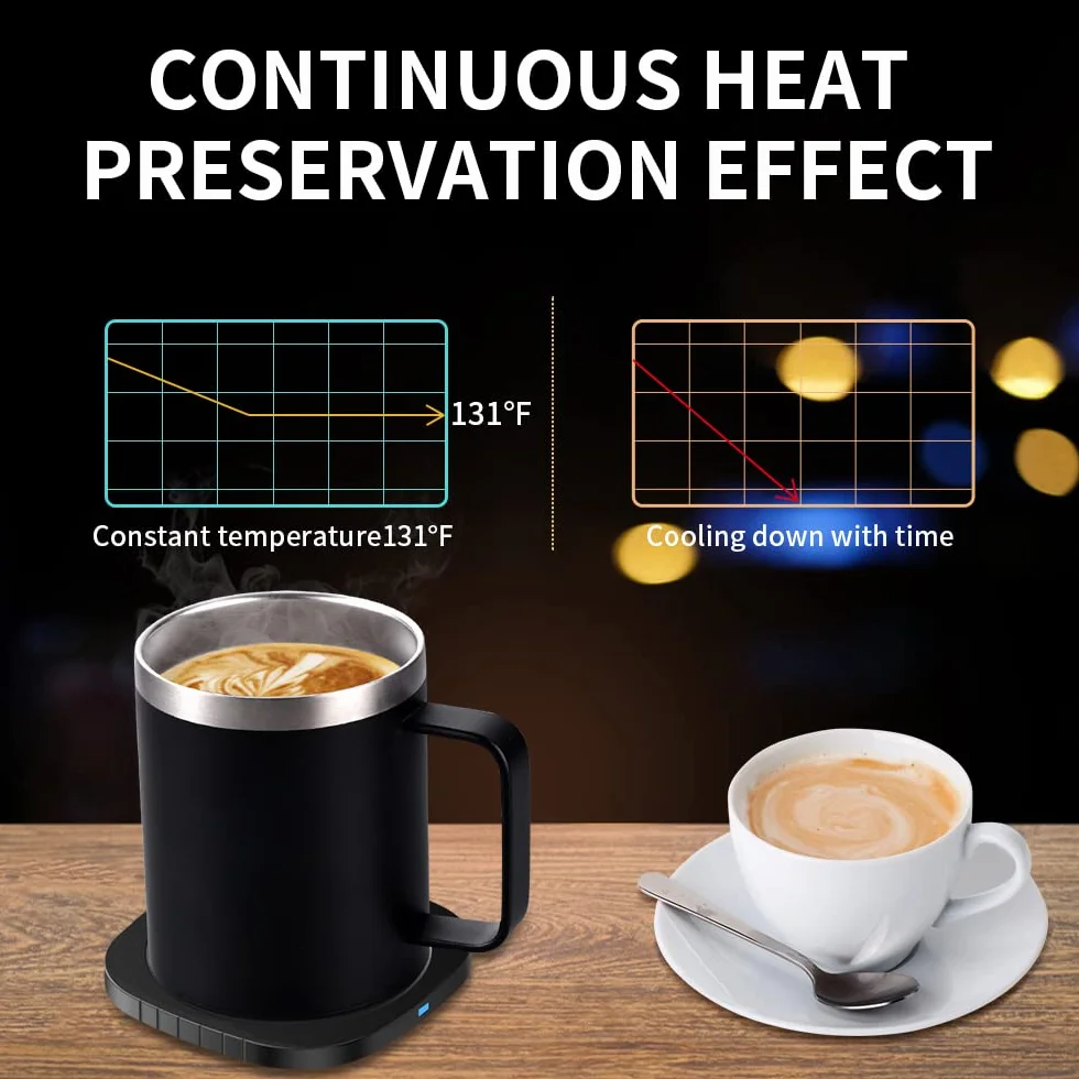300ml Scalda Bevande Tazza USB 2 in 1 Elettrico Riscaldatore di Caffè Smart Temperatura costante 131 ℉ / 55 ℃ Set Scaldatazze Riscaldato per Casa e Ufficio Latte Acqua Tè Scaldabevande