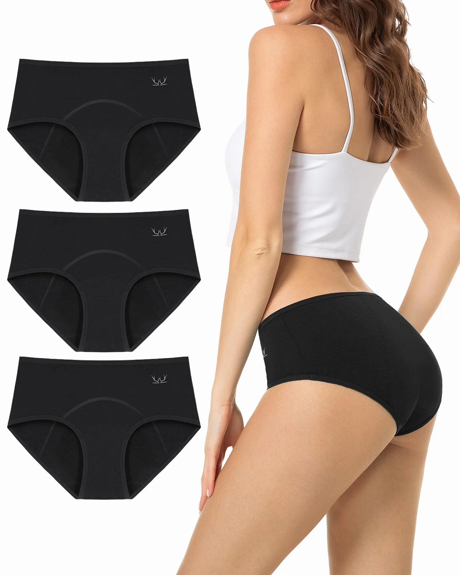 TANSTC Mutande Mestruali Donna Cotone 4 Strati Assorbenti Riutilizzabili 3 Pack