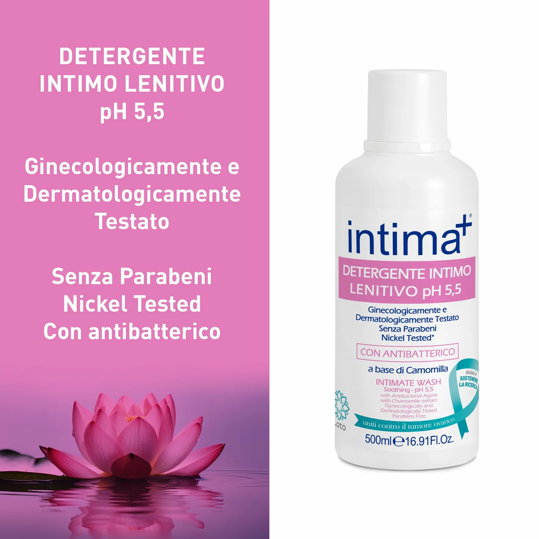Intima+ Detergente Intimo Lenitivo con Antibatterico a Base di Camomilla 500 ml pH 5.5