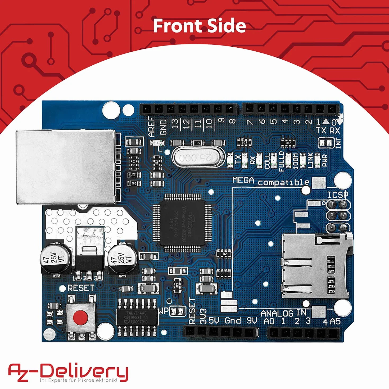 AZDelivery Ethernet Shield W5100 con Slot per Schede MicroSD compatibile con Arduino incluso E-Book!
