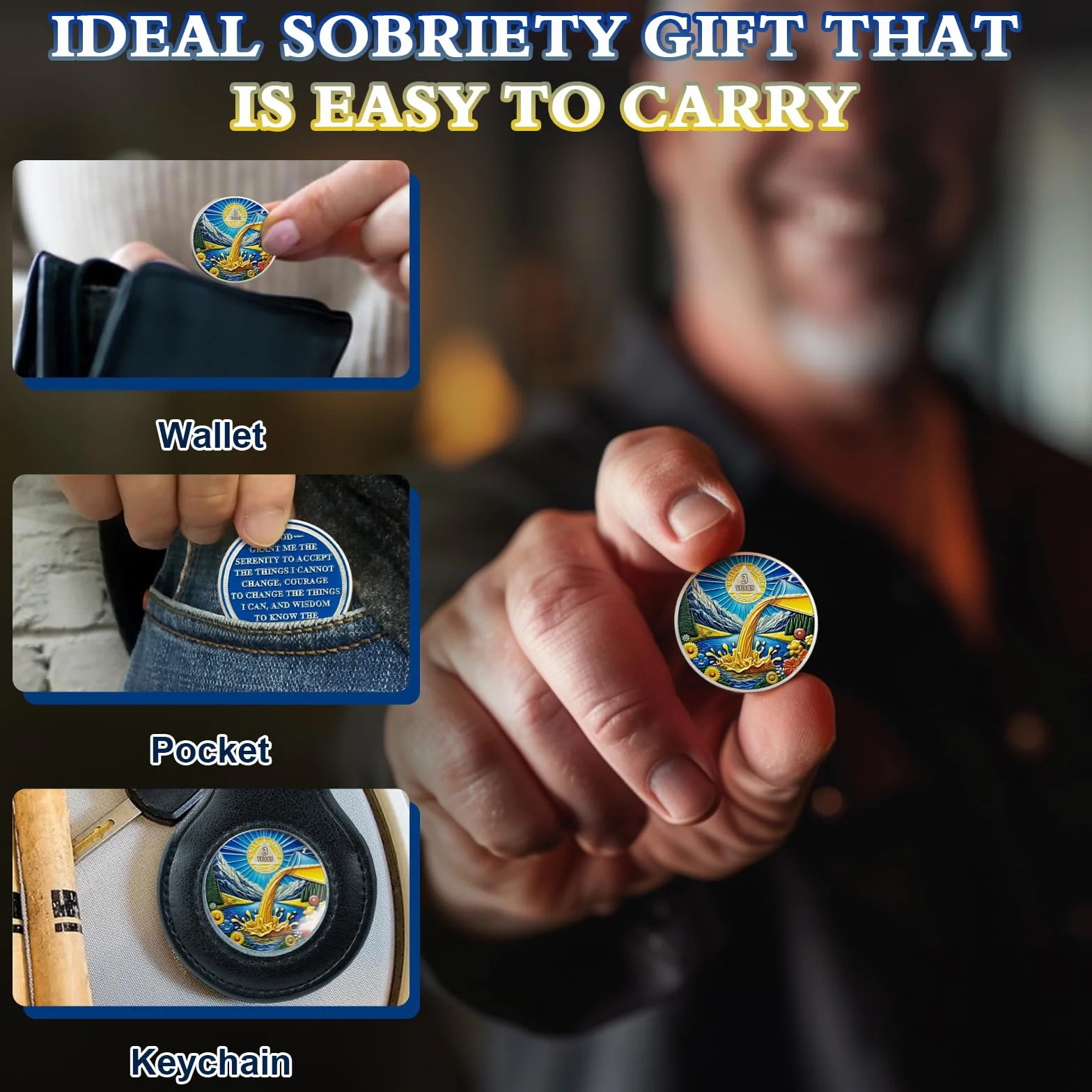 Sobriety Coin Addio Alcol Sobrietà Chip Alcolisti Medaglione Anonimo Preghiera Monete Recupero Gettone Anniversario Regali Sobrii