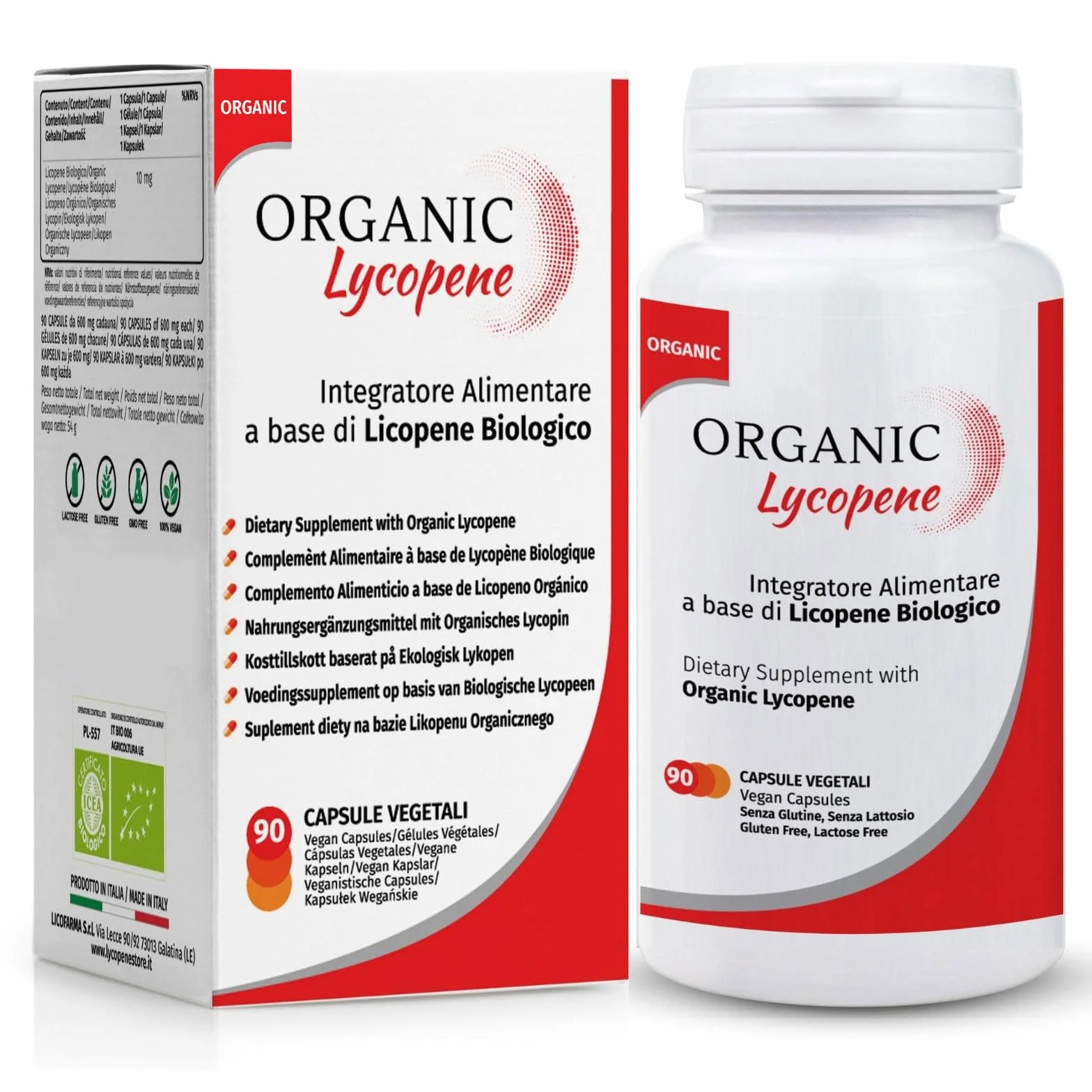 Organic Lycopene Integratore Antiossidante Licopene Certificato Biologico 90 Capsule