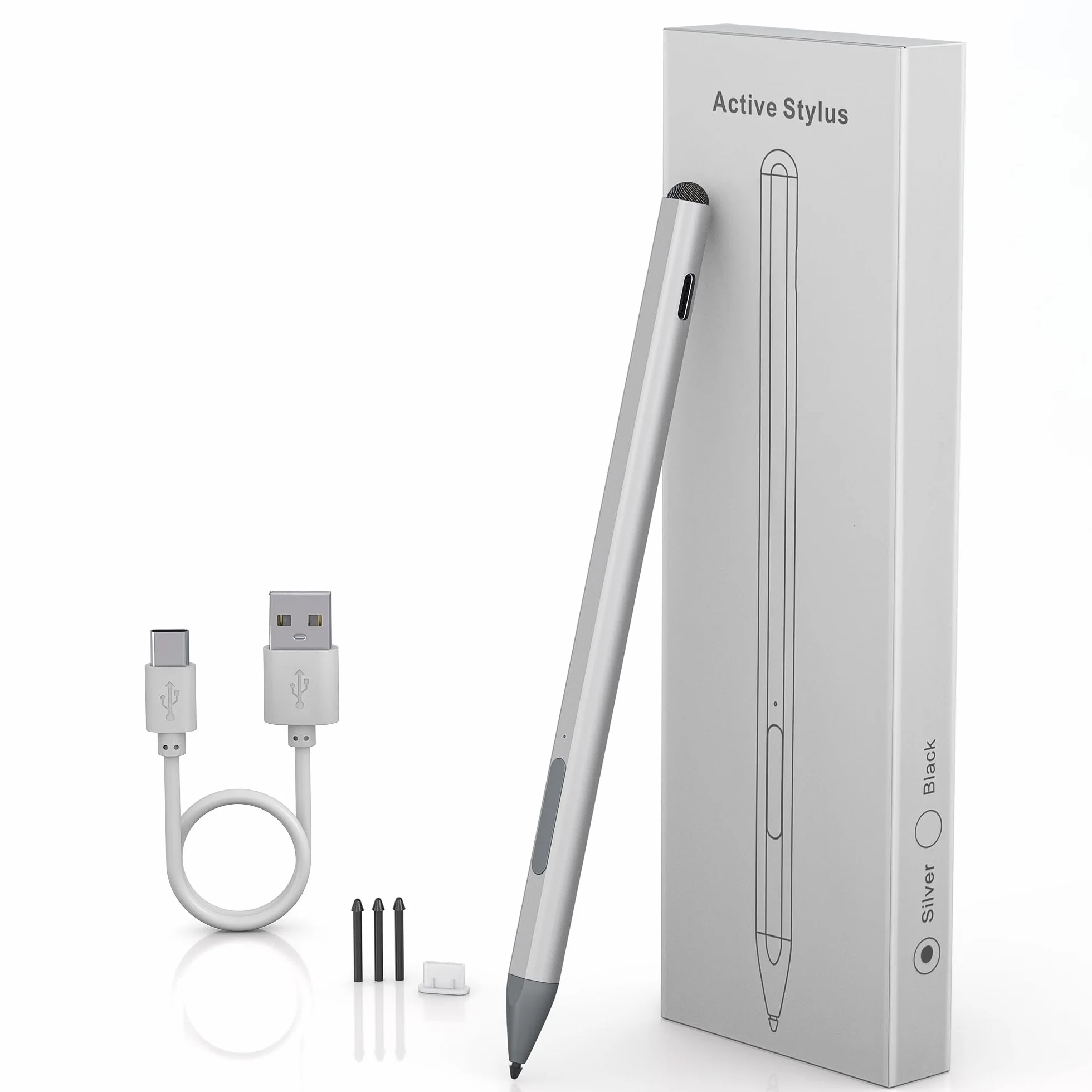Penna Stylus per Surface Pro 11/10/9/8/7, Penna Ricaricabile con Palm Rejection e Aggancio Magnetico, 4096 Livelli di Pressione, per Surface Laptop 1 a 5, Go 3/2, Book, 3 Punte di Ricambio
