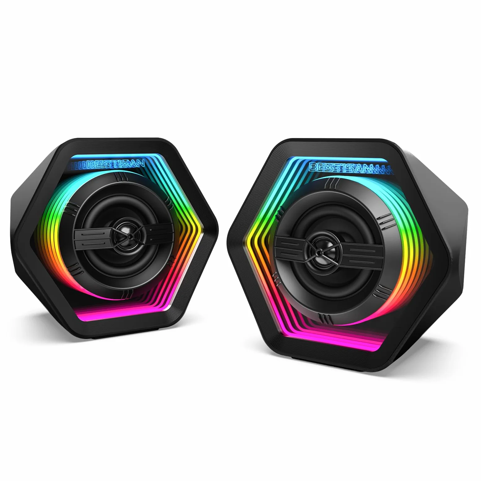 BESTISAN Altoparlanti da gioco per computer con retroilluminazione 8 RGB, design compatto, altoparlante alimentato a corrente continua con 3 modalità di equalizzazione, altoparlanti attivi da 50 Watt