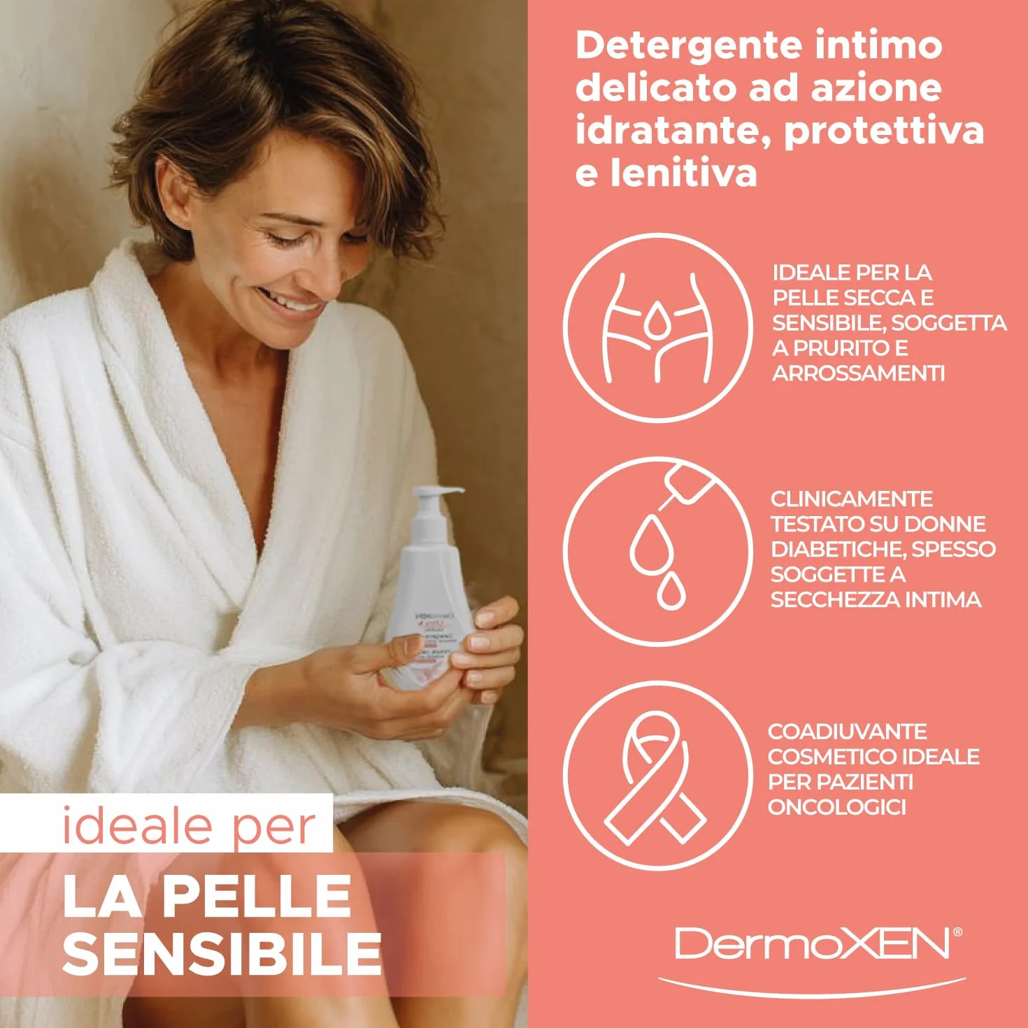 DERMOXEN Detergente Intimo Donna 125ml Sapone Intimo Idratante Acido Ialuronico e Lattico Senza Glucosio e Parabeni