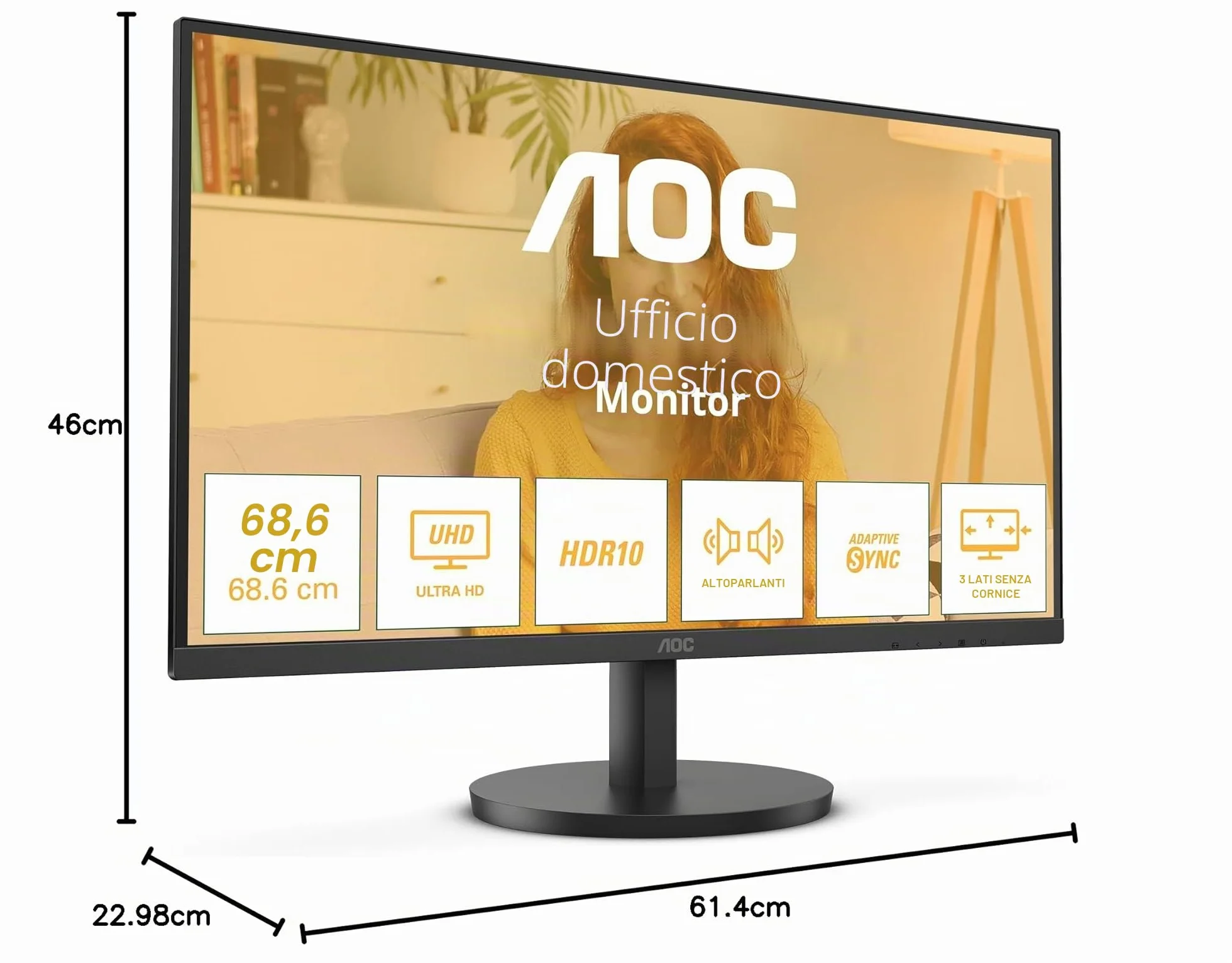 AOC U27B3A - Monitor UHD da 27 pollici, altoparlanti, HDR10 3840x2160, 60 Hertz, HDMI 2.0, DisplayPort 1.4 nero, 27 pollice 4K IPS, 60 Hz