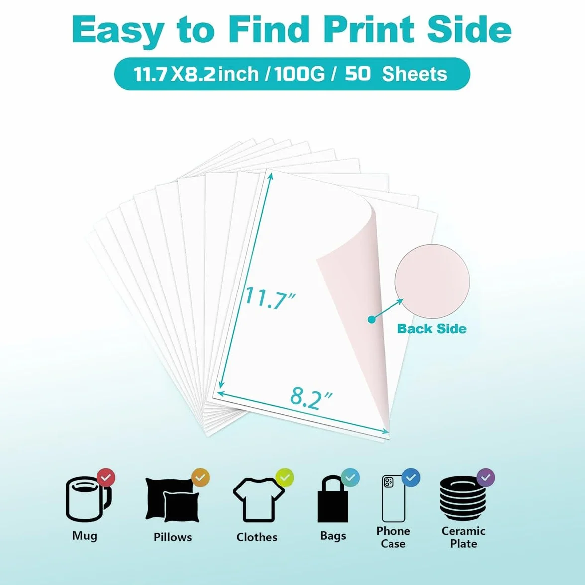 Carta a sublimazione A4, 100 g/m², per cotone, metallo, ceramica, vetro, 50 fogli, compatibile con stampanti a getto d'inchiostro, stampante a sublimazione, pressa a calore
