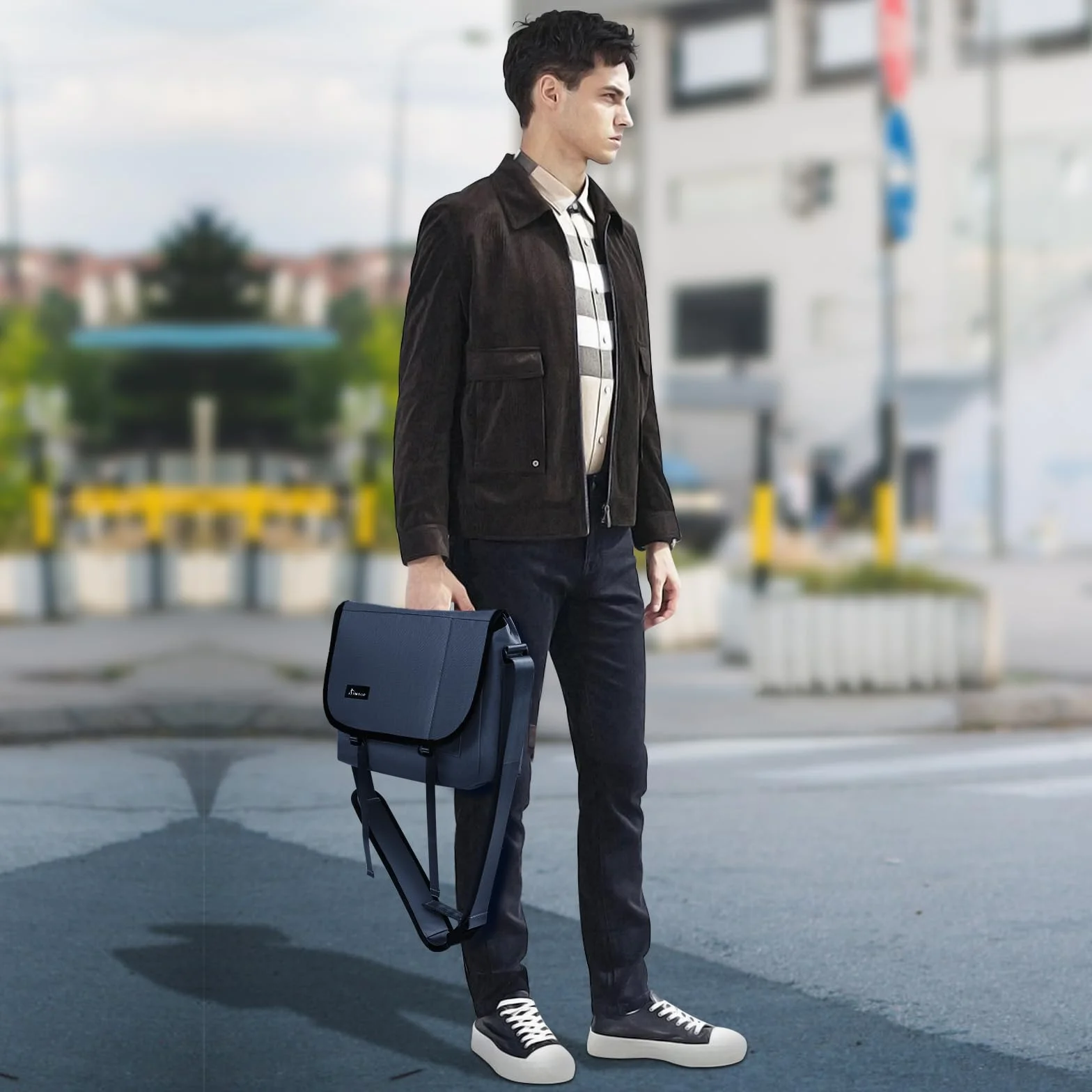 SIMTOP Borsa Tracolla Uomo Sling Bag Borsa Messenger Bag Con Tracolla Imbottita Borsa di Scuola Bag per il lavoro, Scuola, Business All'aperto Ufficio Uni Travel Everyday