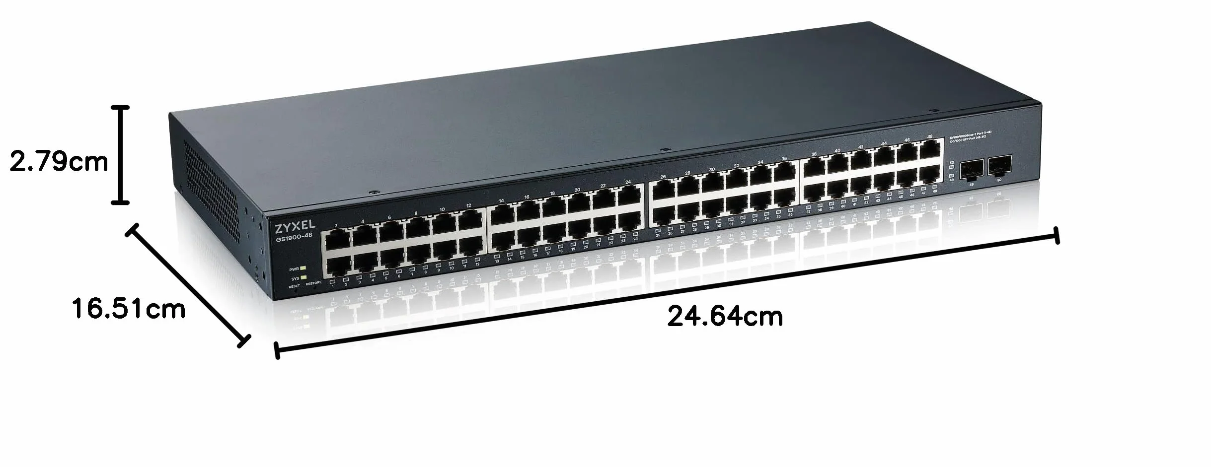 Zyxel 48-porte Gigabit Switch | Gestione Smart | Montaggio in rack con 2 porte SFP | VLAN, IGMP, QoS | Garanzia a vita [GS1900-48]