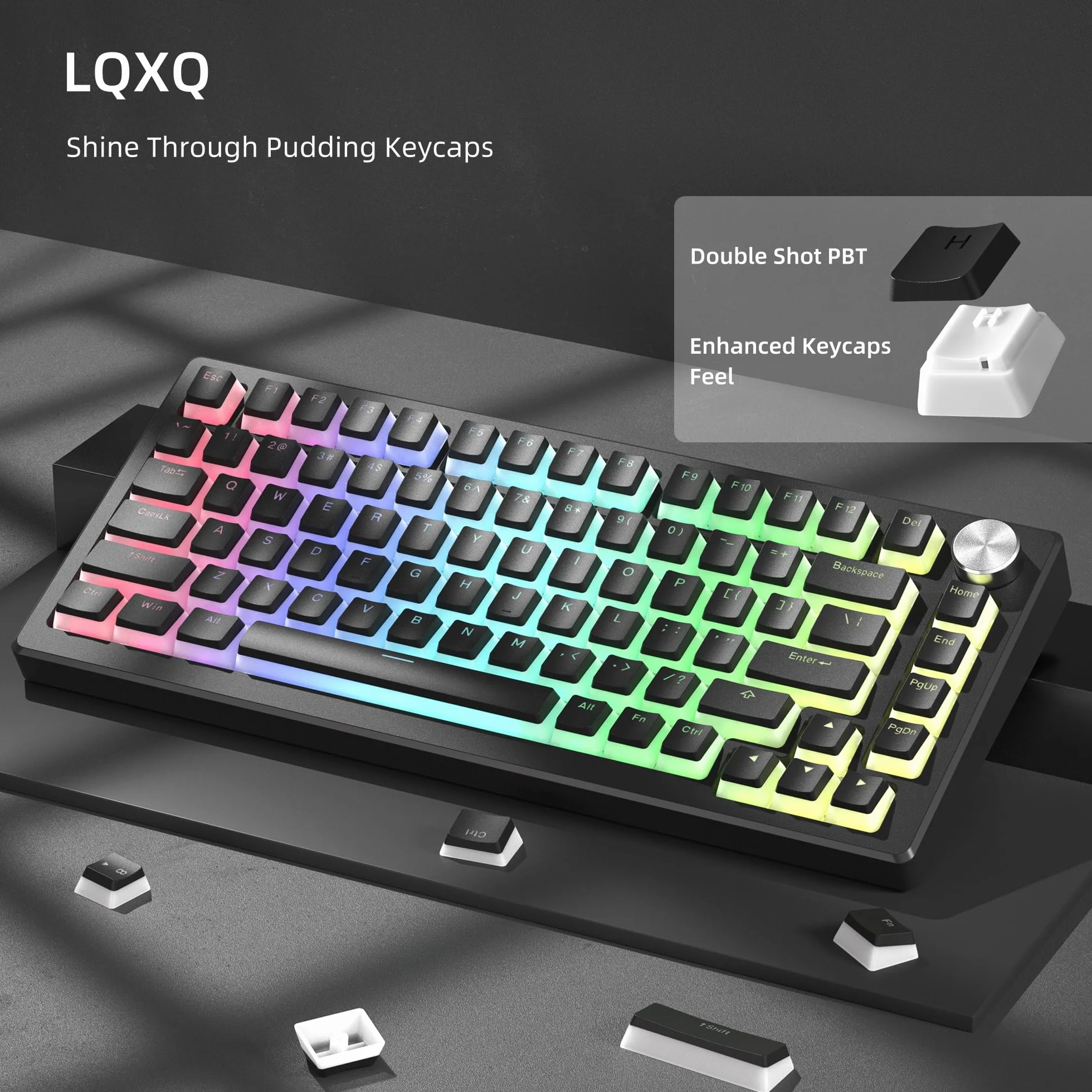 Pudding Keycaps PBT, 130 Tasti Tastiera, Brillare Attraverso, Personalizzata Profilo OEM per 100%, 75%, 65%, 60% MX-stem Interruttori Tastiere - Nero