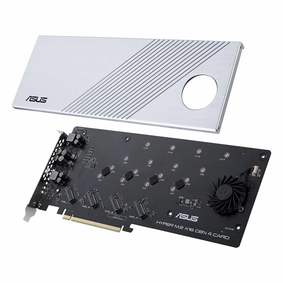 ASUS Hyper M.2 x16 Gen 4 (PCIe 4.0/3.0) Supporta 4X dispositivi NVMe M.2 (2242/2260/2280/22110) Fino a 256 Gbps per AMD TRX40 / X570 PCIe 4.0 NVMe Raid e Piattaforma Intel® Raid- funzioni su CPU