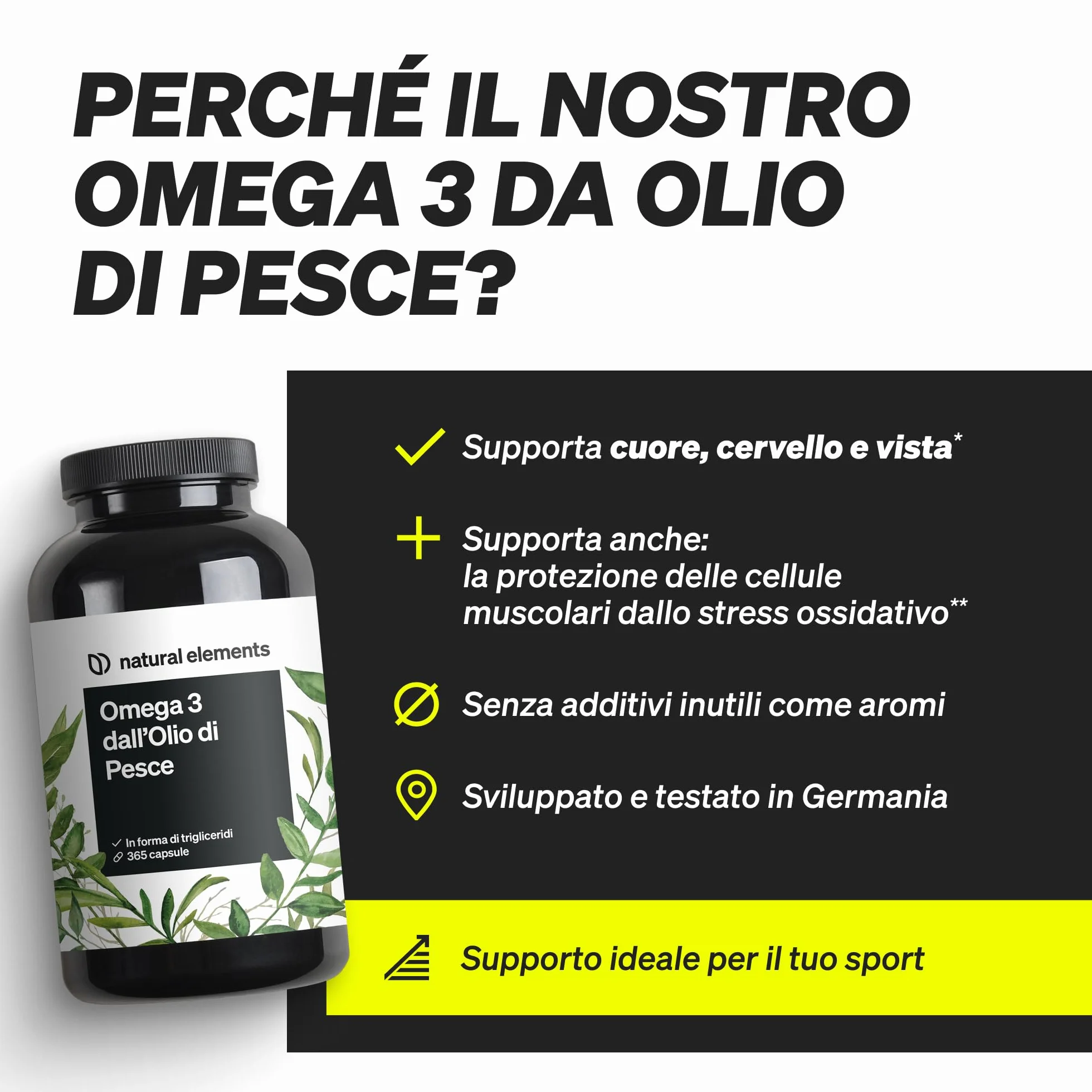 Omega 3 Olio di Pesce 2000mg 365 softgels EPA 360mg DHA 240mg alto dosaggio Germania