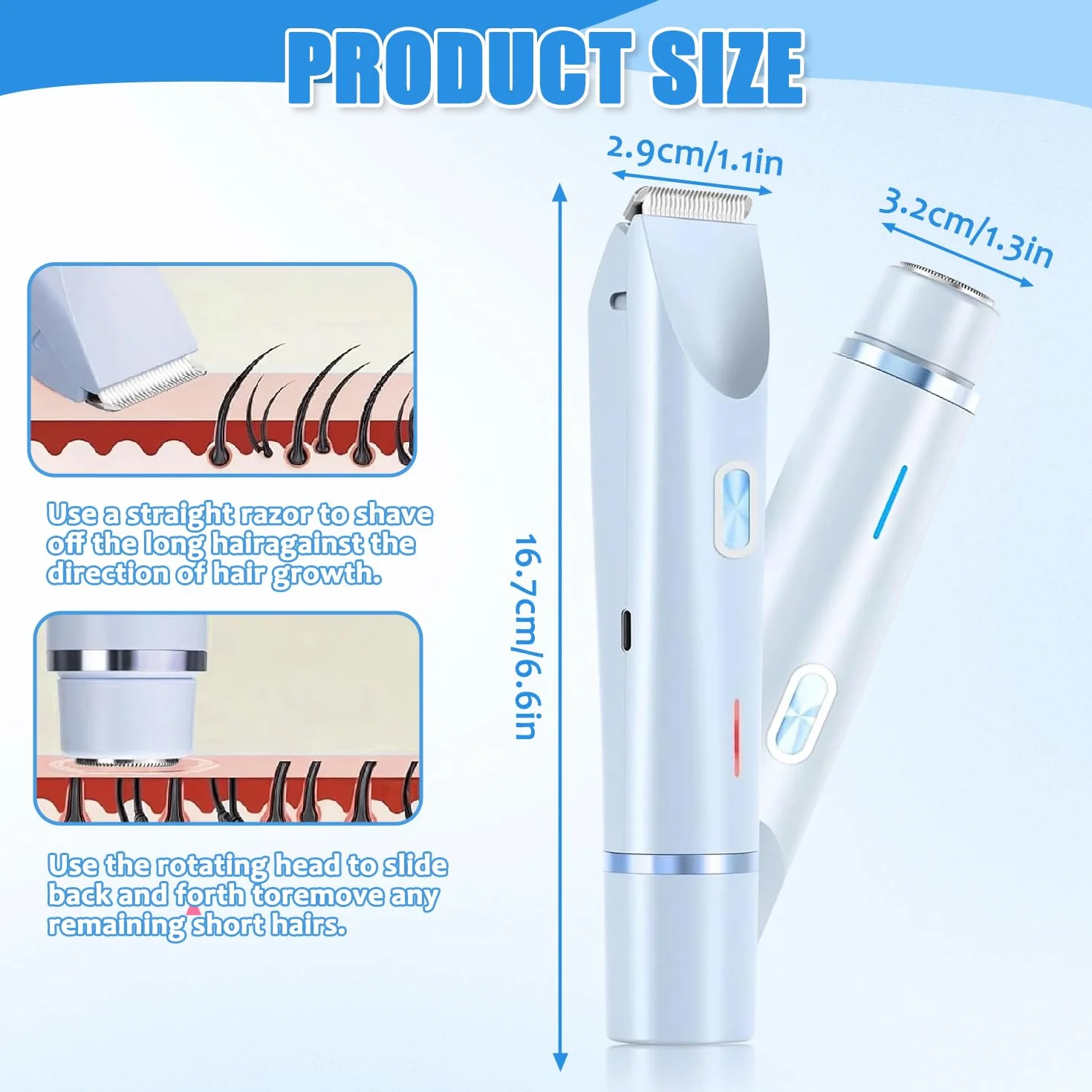 Rasoio Elettrico Donna 2 in 1 Indolore Parti Intime Doppia Testa IPX7 Impermeabile Corpo Viso (M2)