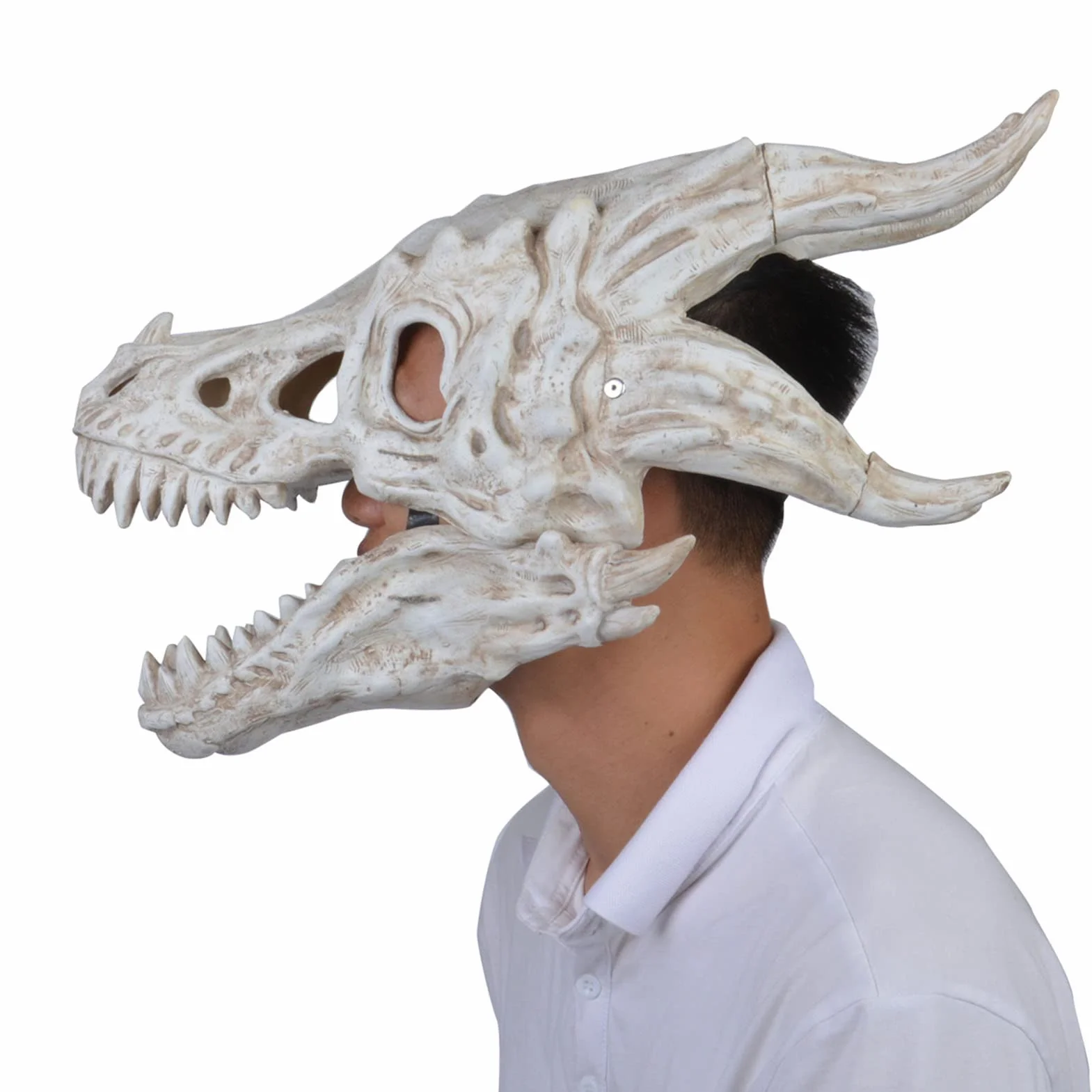 Copertura per viso in lattice con ossa di drago realistica testa di drago copertura integrale copricapo per dinosauri con teschio Halloween