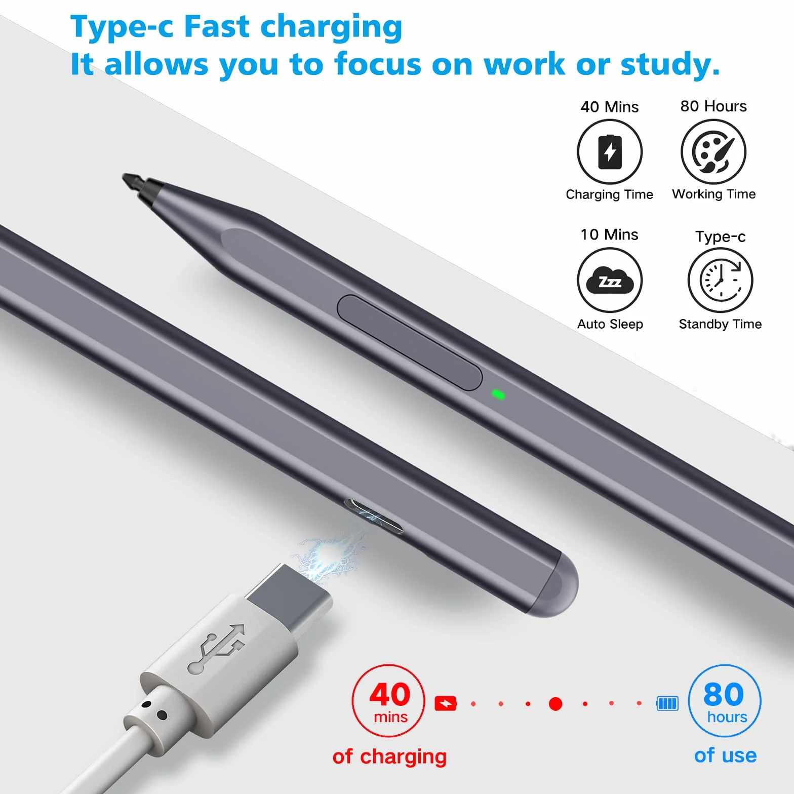 Milikilo Penna stilo per Microsoft Surface Pro11/10/9/8/X/7+/6/5/4/3/Surface 3, Surface Go 3/2/1, Surface Laptop/Studio/Book 4/3/2/1 con pulsante laterale gomma, rifiuto palmo, funzione inclinazione