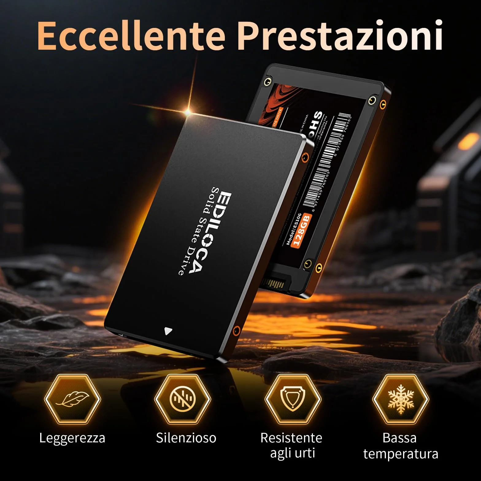 Ediloca ES106 128GB SSD SATA III 2.5" 3D NAND TLC Disco Rigido Interno, Fino a 500MB/s Lettura, Aggiorna Memoria PC o Laptop e Archiviazione (Nero)