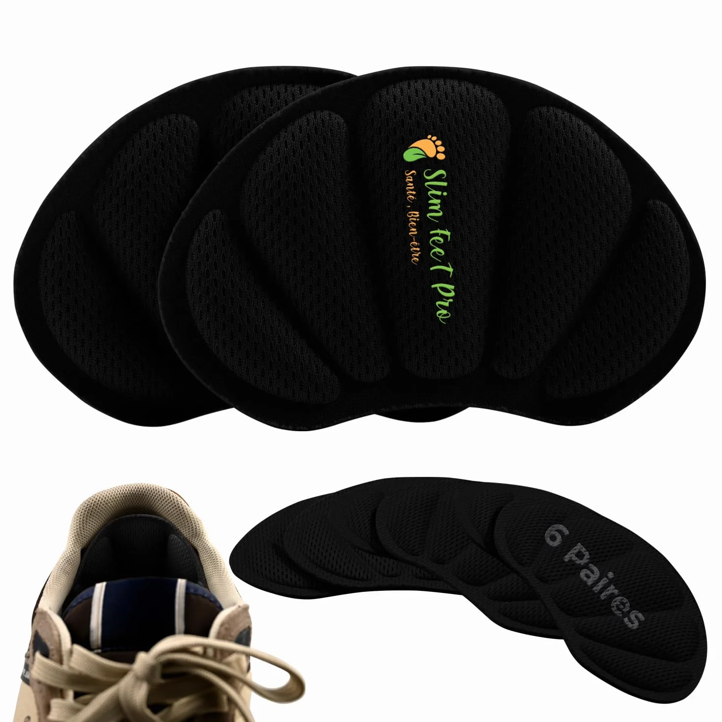 Cuscinetti Tallone Tipo Conchiglia Nero 6 Paia Schiuma Memory 3D Antiscivolo Antisfregamento Riutilizzabili Confortevoli per Scarpe Grandi Uomo Donna Protezione Stabilità