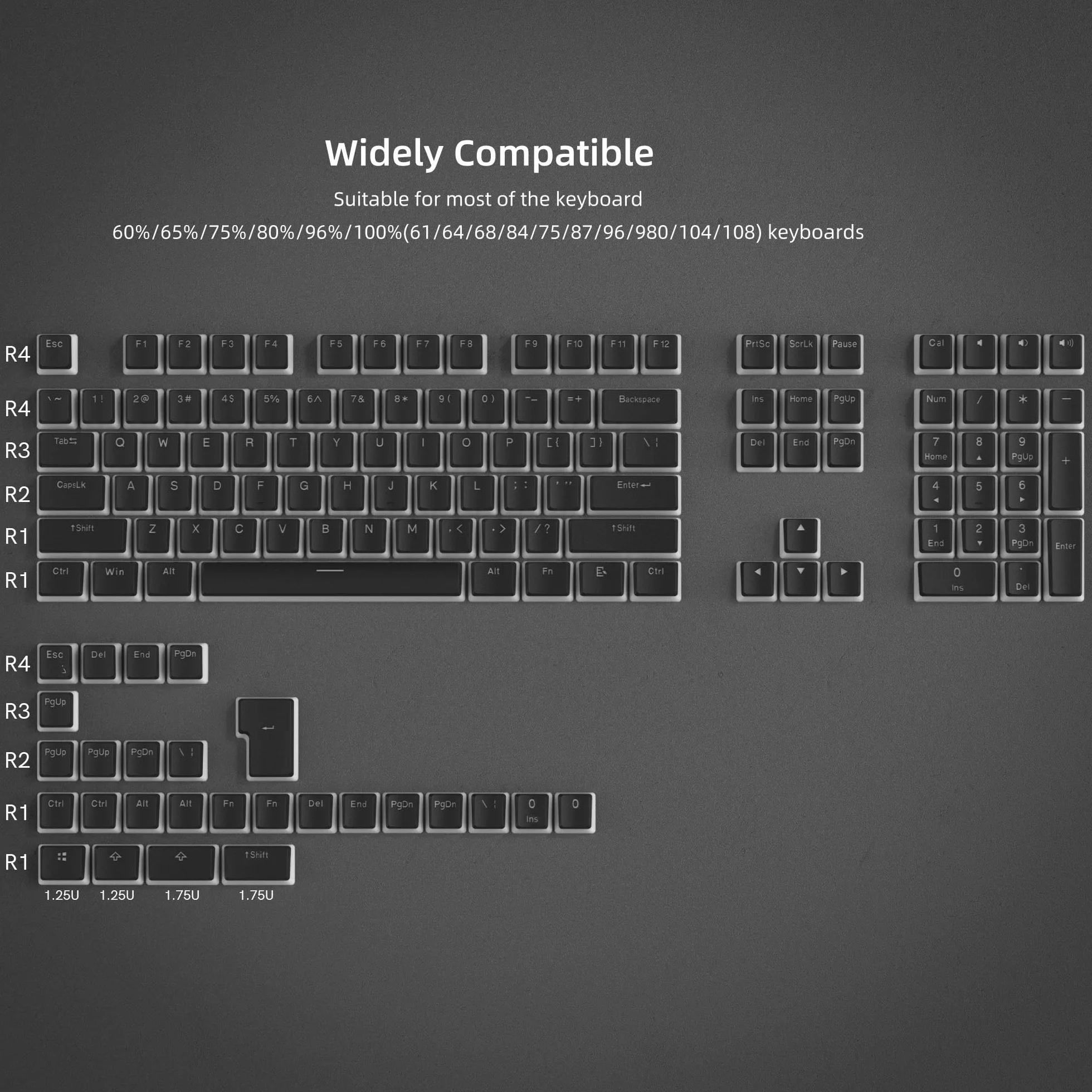 Pudding Keycaps PBT, 130 Tasti Tastiera, Brillare Attraverso, Personalizzata Profilo OEM per 100%, 75%, 65%, 60% MX-stem Interruttori Tastiere - Nero