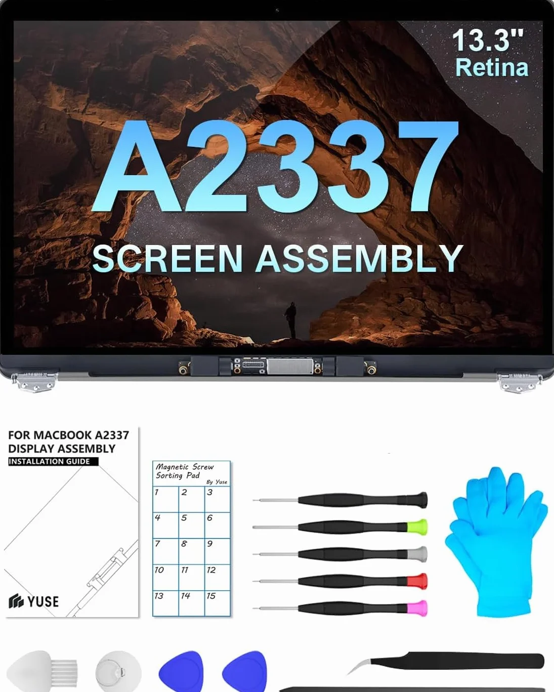 Schermo di ricambio 13,3 pollici per MacBook Air 13 pollici A2337 M1 2020 anno (modello: EMC 3598 MGN93 MGNA3 MGND3 MGNE3 MGN63 MGN73) Montaggio completo display LCD (per A2337 (grigio siderale
