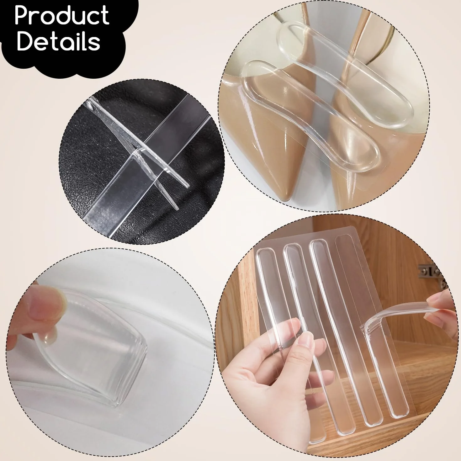 Adesivi Antiusura in Silicone per Tacchi Alti, Adesivi Trasparenti Antiscivolo per Scarpe, 6 Pezzi