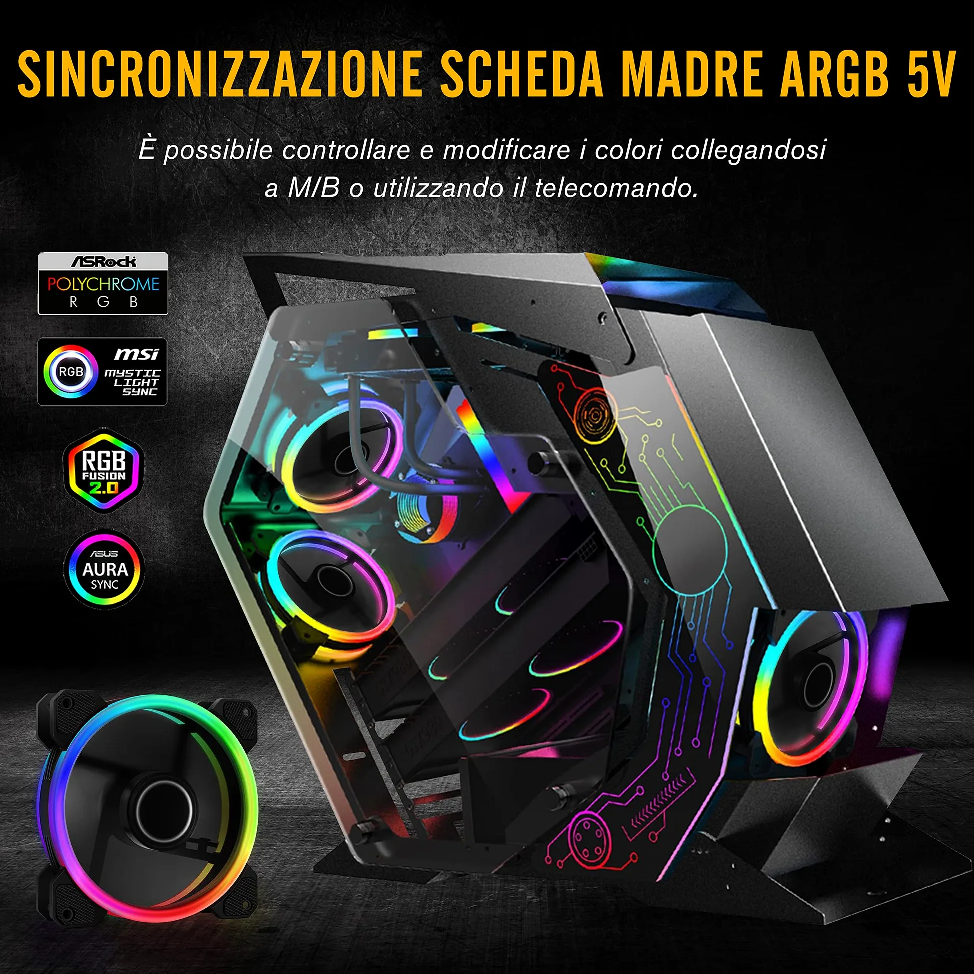 EZDIY-FAB RGB Ventole Case,Dual Ring 120mm Ventola PC,5V Scheda Madre Sync,RGB Sync Fan con Fan Hub X e Telecomando-5 Pack