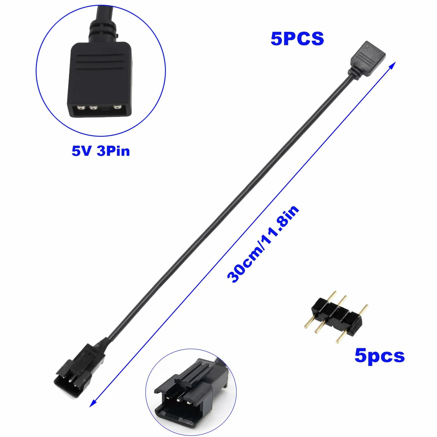 RUNCCI-YUN 5 pezzi 1 a 1 Cavo splitter ARGB di Estensione 5V 3 Pin Femmina a JST SM 3 Pin Maschio,ARGB Prolunga Ventola Cavo per ventole RGB, strisce LED(nero)