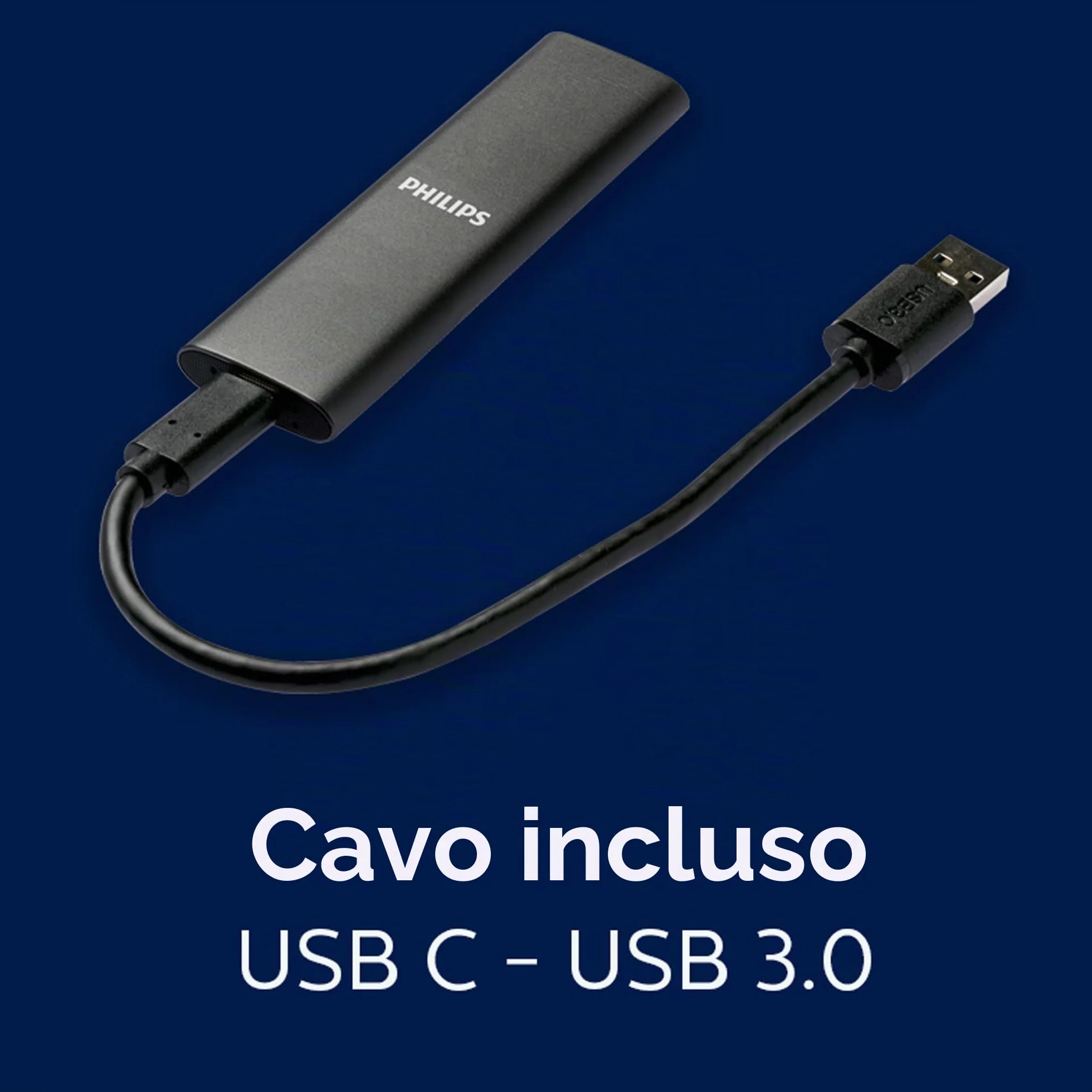 Philips SSD esterno portatile 2TB - Ultra Slim SATA Ultra Speed USB-C, velocità di lettura fino a 550 MB/s, alluminio