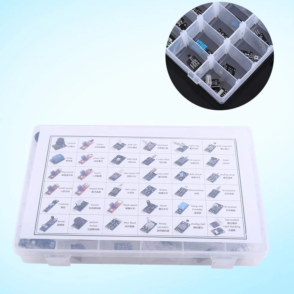Compatibile per kit sensore Arduino Raspberry pi, kit di moduli sensore Ultimate 37 in 1 per utente MCU Education con scatola