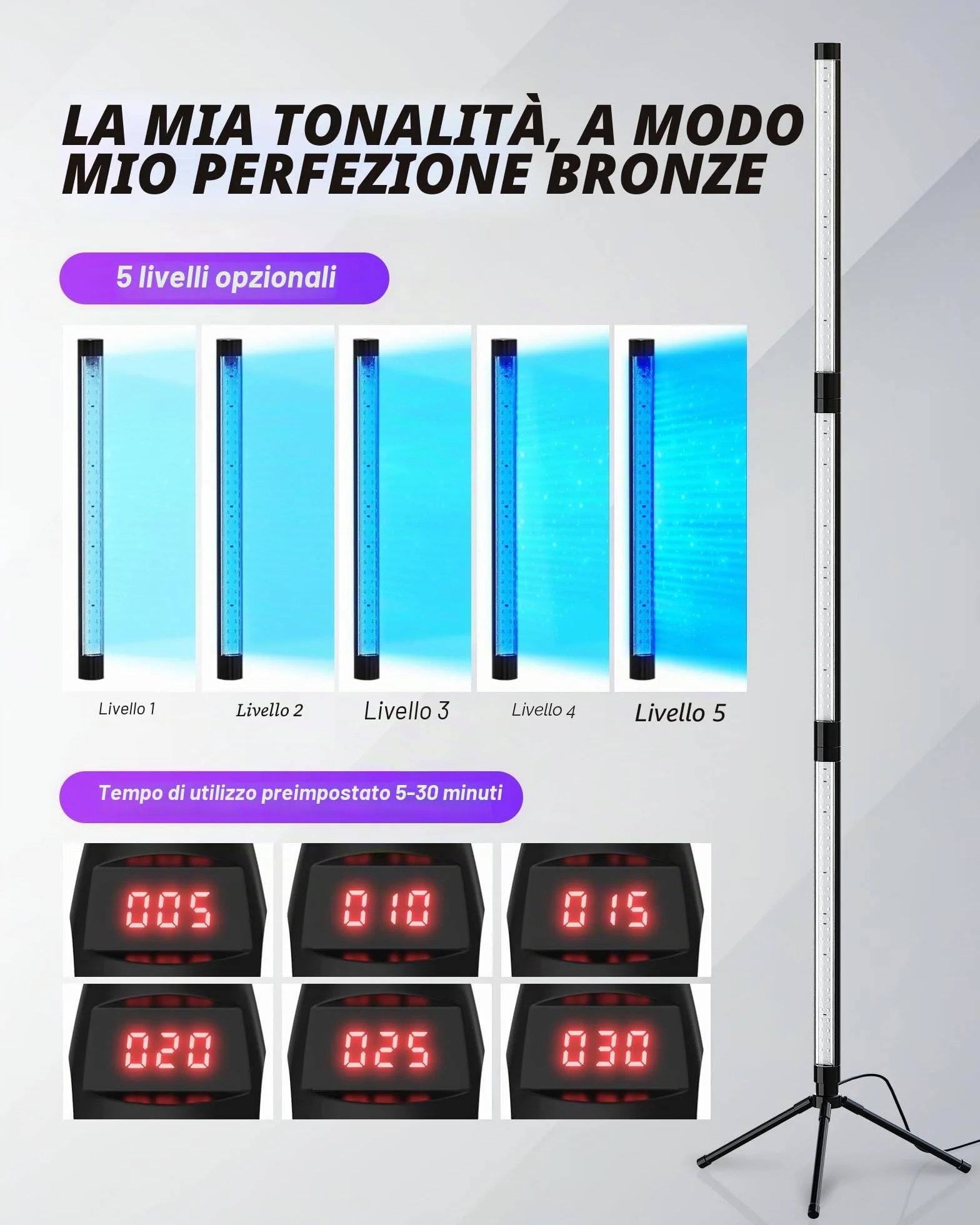Solarium per la casa 460 nm 490 nm lampada abbronzante 5 modalità abbronzatura viso corpo