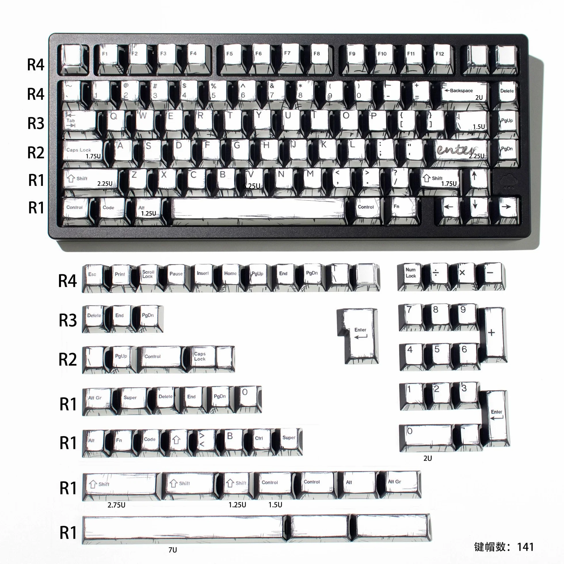 mintcaps PBT Retro Keycaps - Set di 141 tasti Cherry Profile Dye-Sub per Tastiera Meccanica Cherry MX