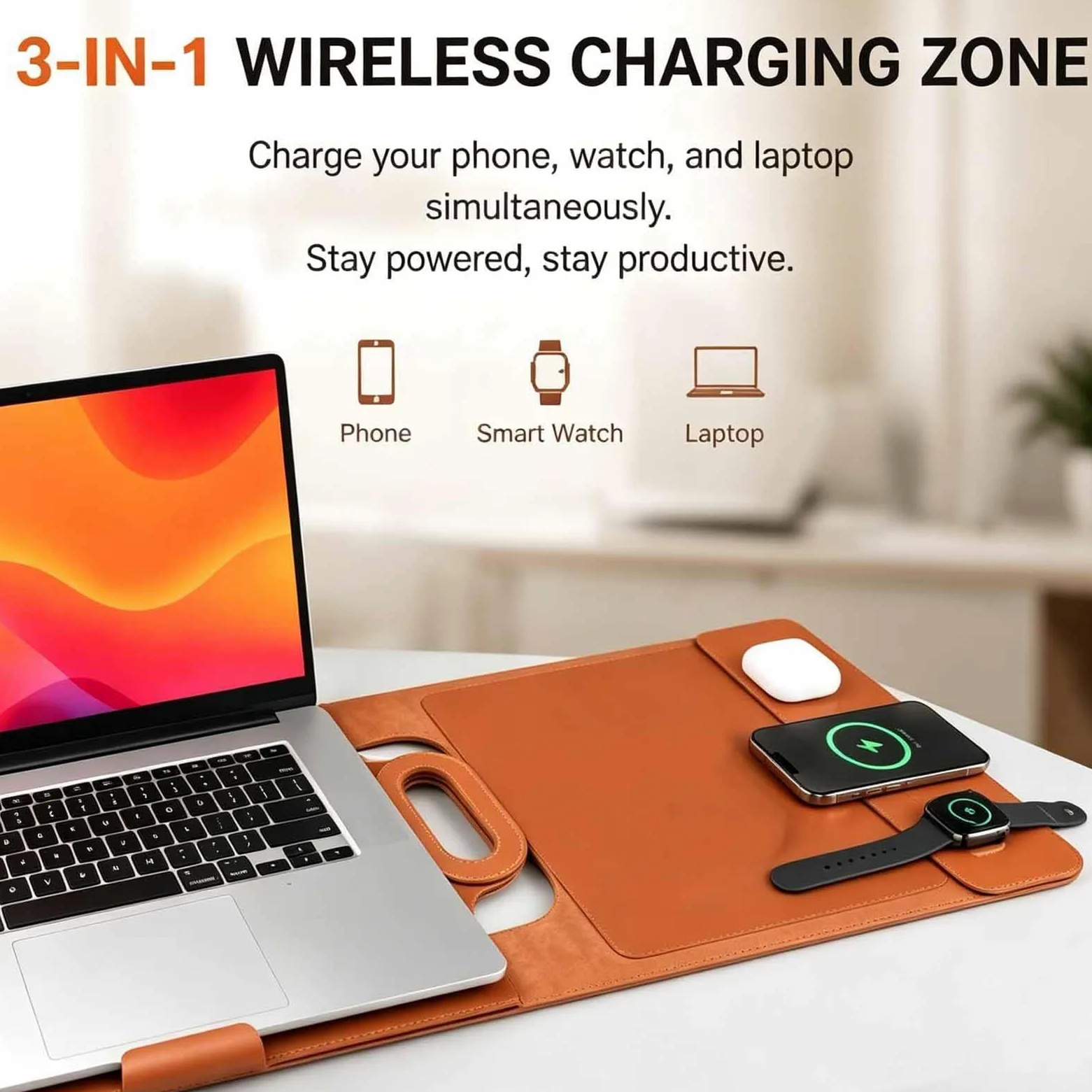 Borsa Portafoglio Pc Con Ricarica Wireless 15W Custodia Per Computer | Custodia Supporto E Tappetino Mouse Per Notebook 15,6 16 Pollici, Stazione Per Smart Working, Per Uffici Studi Viaggi