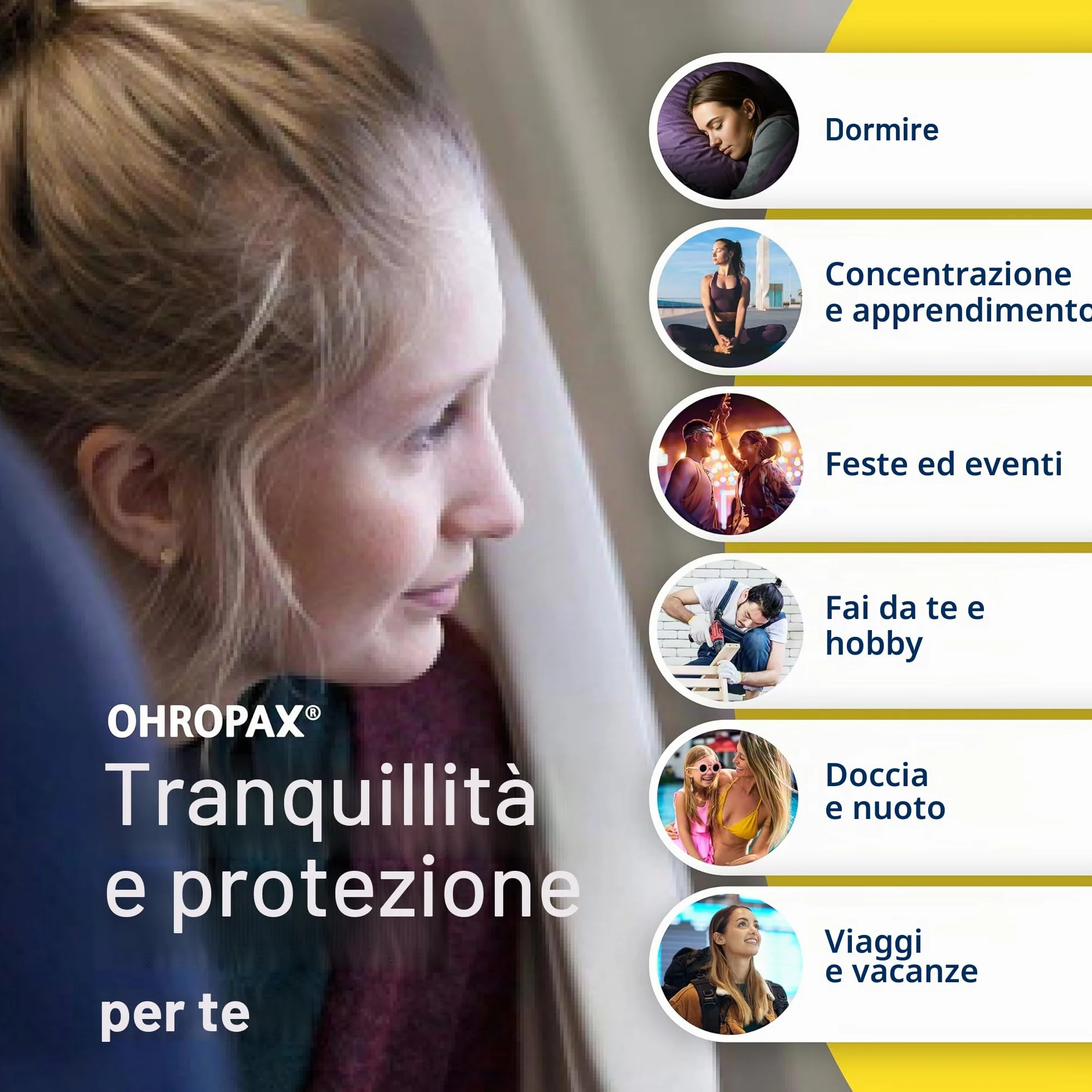 OHROPAX Classic tappi per orecchie cera malleabile protezione rumore SNR 21 dB 12 pezzi