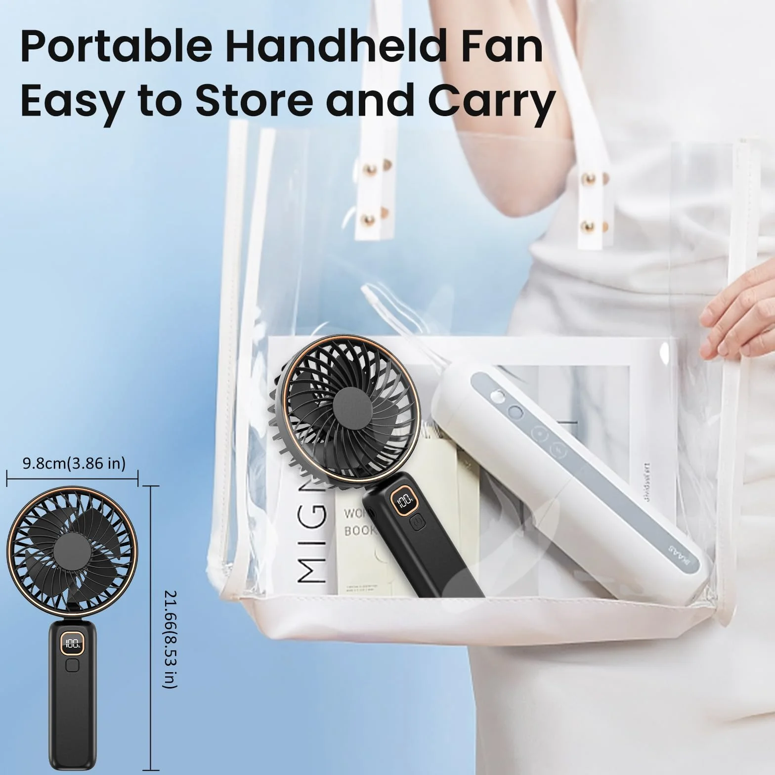 Ventilatore Portatile, 4000 mAh Mini Ventilatore Portatile USB-C Ricaricabile, 6 Velocità Ventilatore Piccolo con LCD Display, 2-in-1 Ventilatore da Tavolo per Ufficio, Spiaggia, Viaggio, Pendolarismo