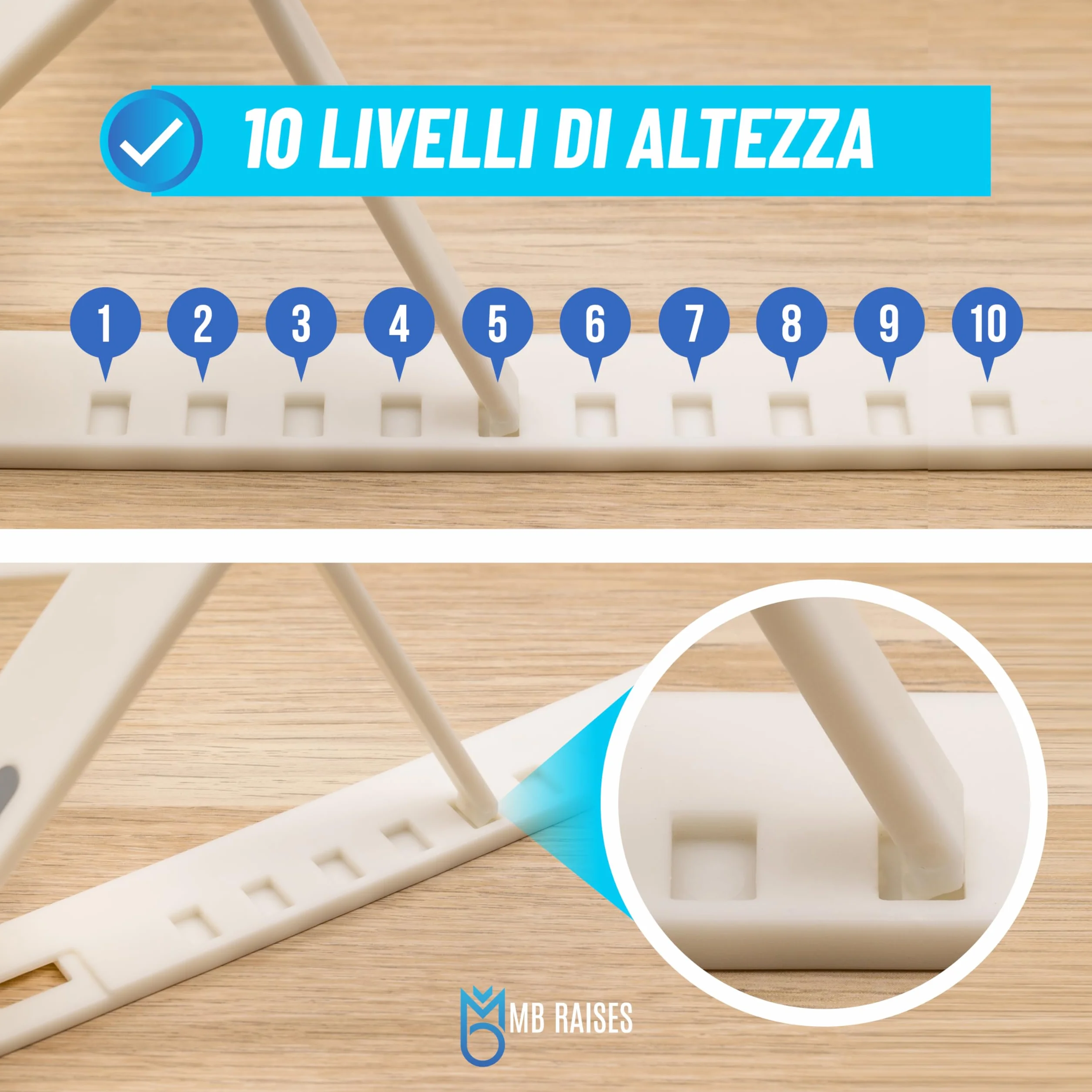 Supporto Pc Portatile, Gommini Antiscivoli, Supporto Tablet Con 10 Livelli Di Altezza, Piccolo E Pratico, Ventilazione e Dissipazione del Calore, Bianco