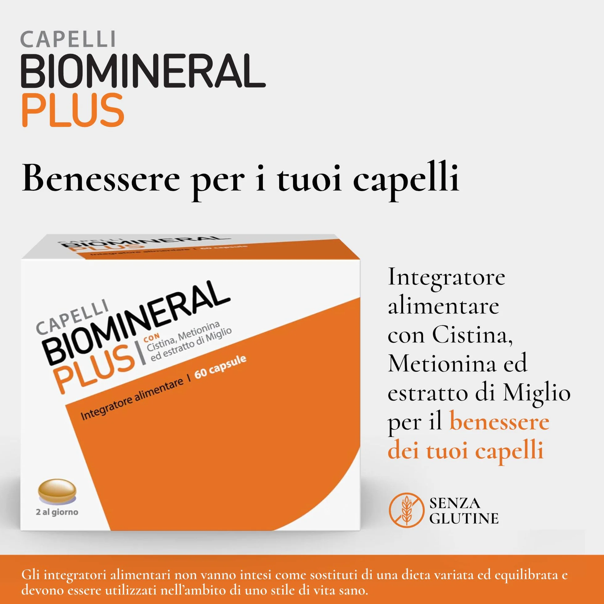 Biomineral Plus Capelli 60 Compresse Integratore Capelli con Cistina Metionina Biotina