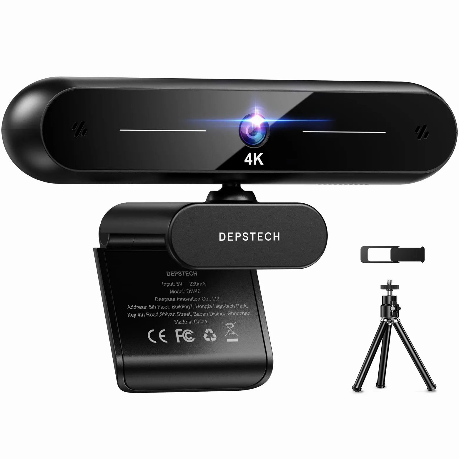 DEPSTECH Webcam 4K Sony, foco automatico, microfoni stereo, USB Plug & Play, correzione luminosità, copriobiettivo, treppiede per Skype/Zoom/streaming/apprendimento online