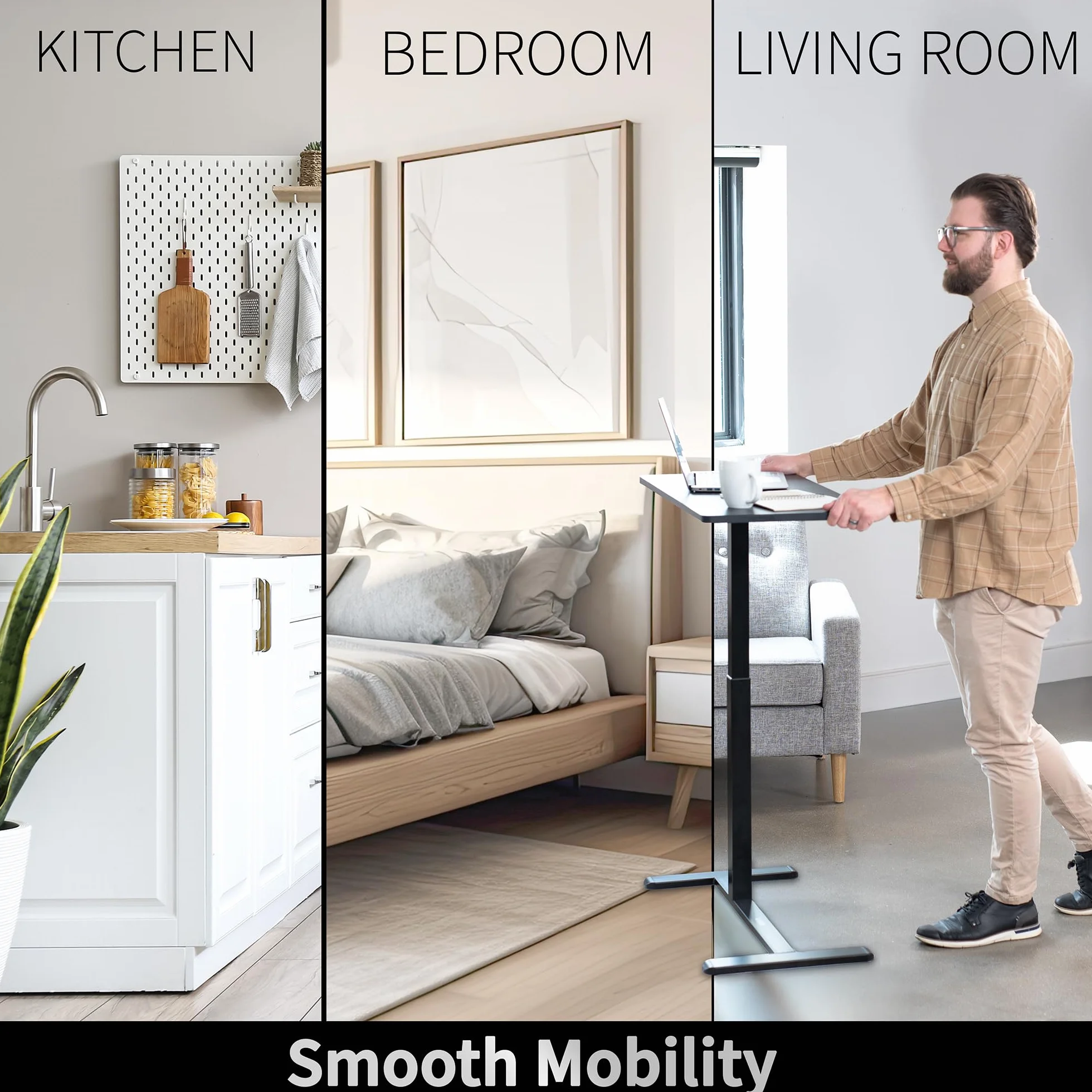 VIVO CART-V02L - Tavolino da letto con ruote nascoste, per divano e computer portatile, 81,3 x 40,6 cm, colore: nero