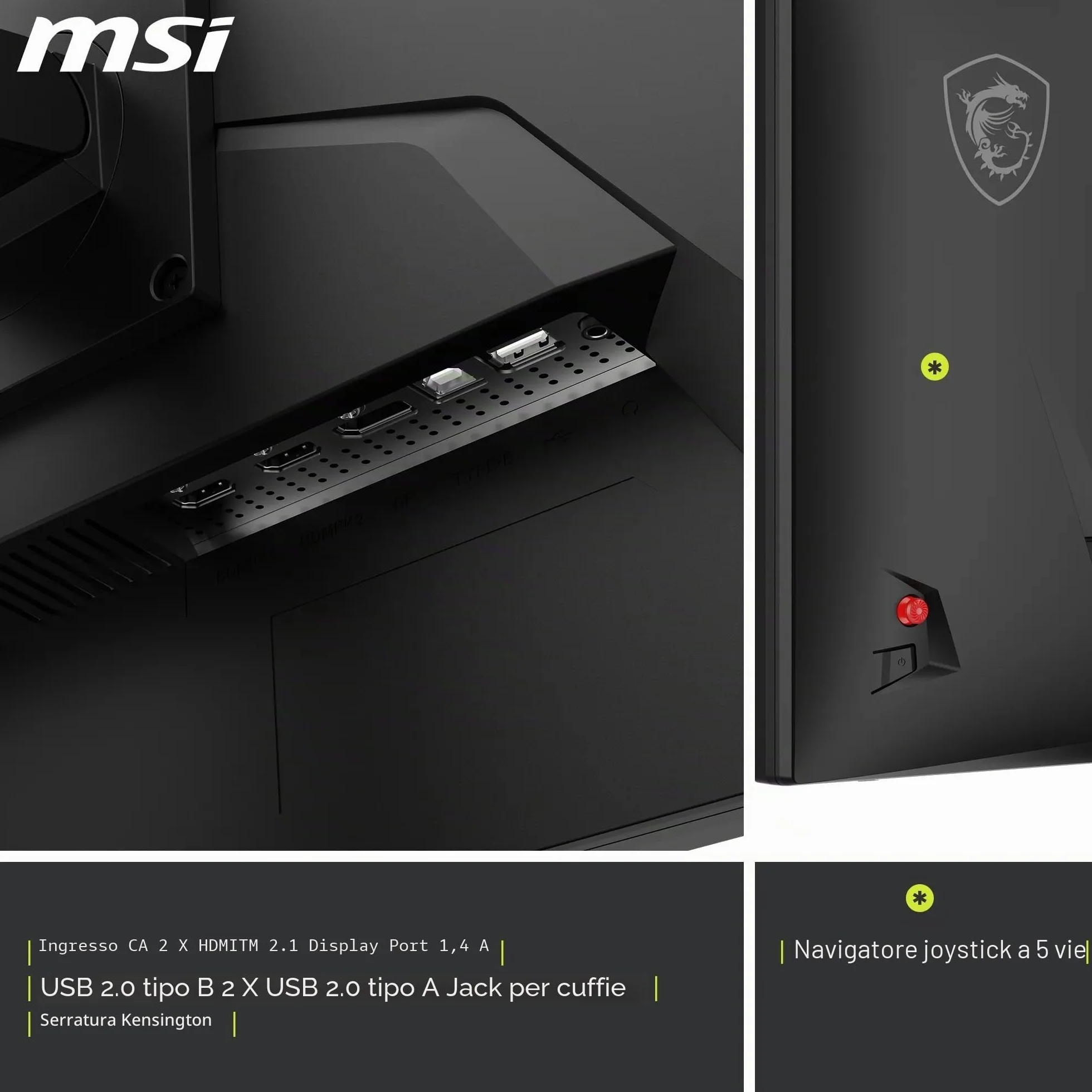 MSI MAG 272URDF E16, monitor gaming 27" 4K UHD (3840x2160), Rapid IPS, 0,5 ms, DisplayHDR 400, Eye Care, AI Vision, modalità duale, HDMI 2.1, DisplayPort 1.4a, supporto regolabile inclinazione/altezza