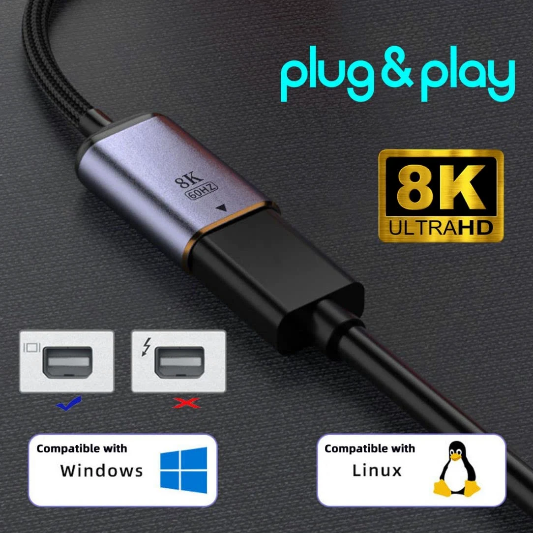 chenyang Cavo da USB C a Mini Displayport, ingresso USB tipo C femmina a Mini Displayport 1.4 maschio uscita HDTV cavo 8K @ 60hz 4K @ 120hz per tablet, telefono e laptop