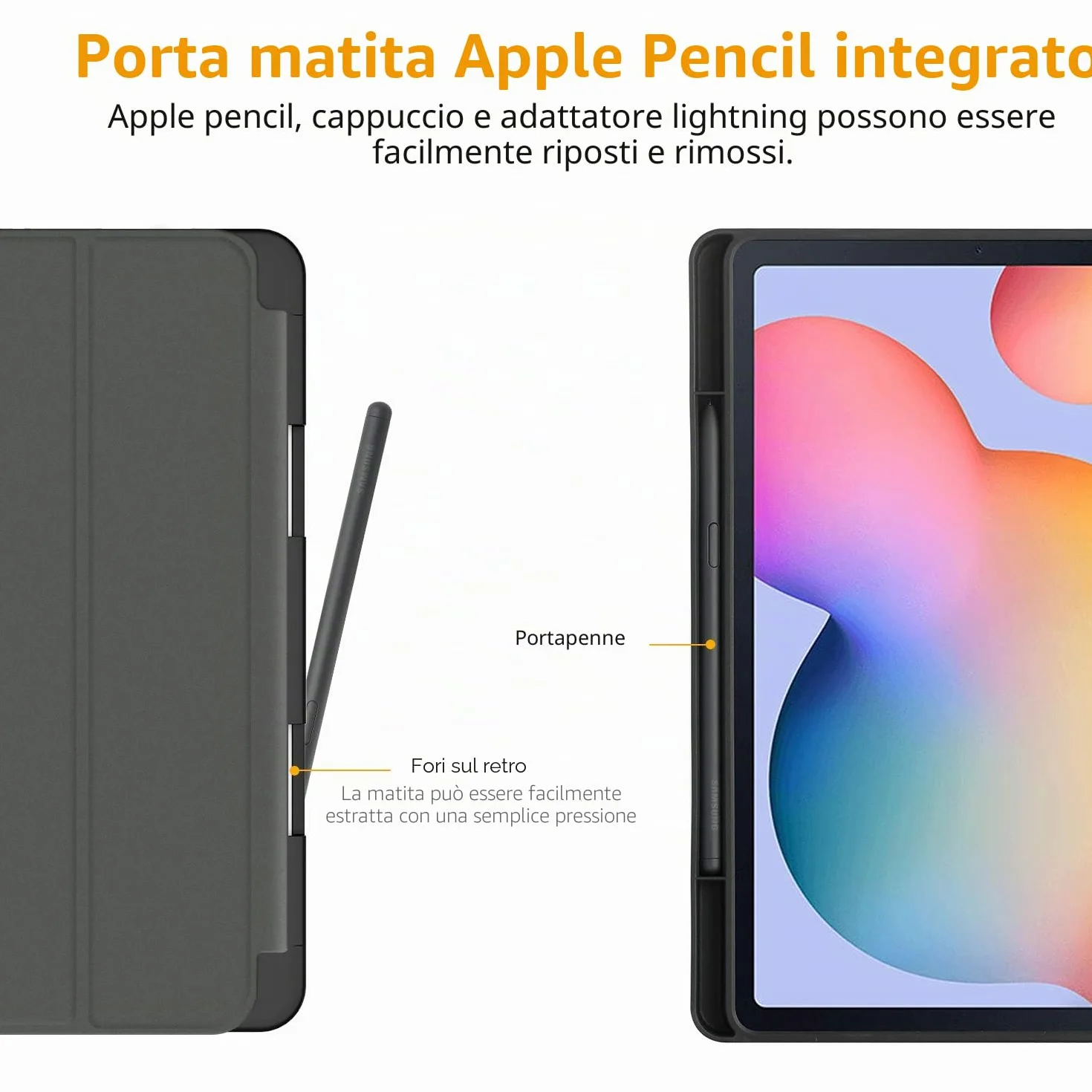 Custodia Compatibile Samsung Galaxy Tab S6 Lite 10.4 2024/2022/2020 SM-P610N/P615N con Vetro Temperato, Leggero, Supporto in Pelle PU, Nero