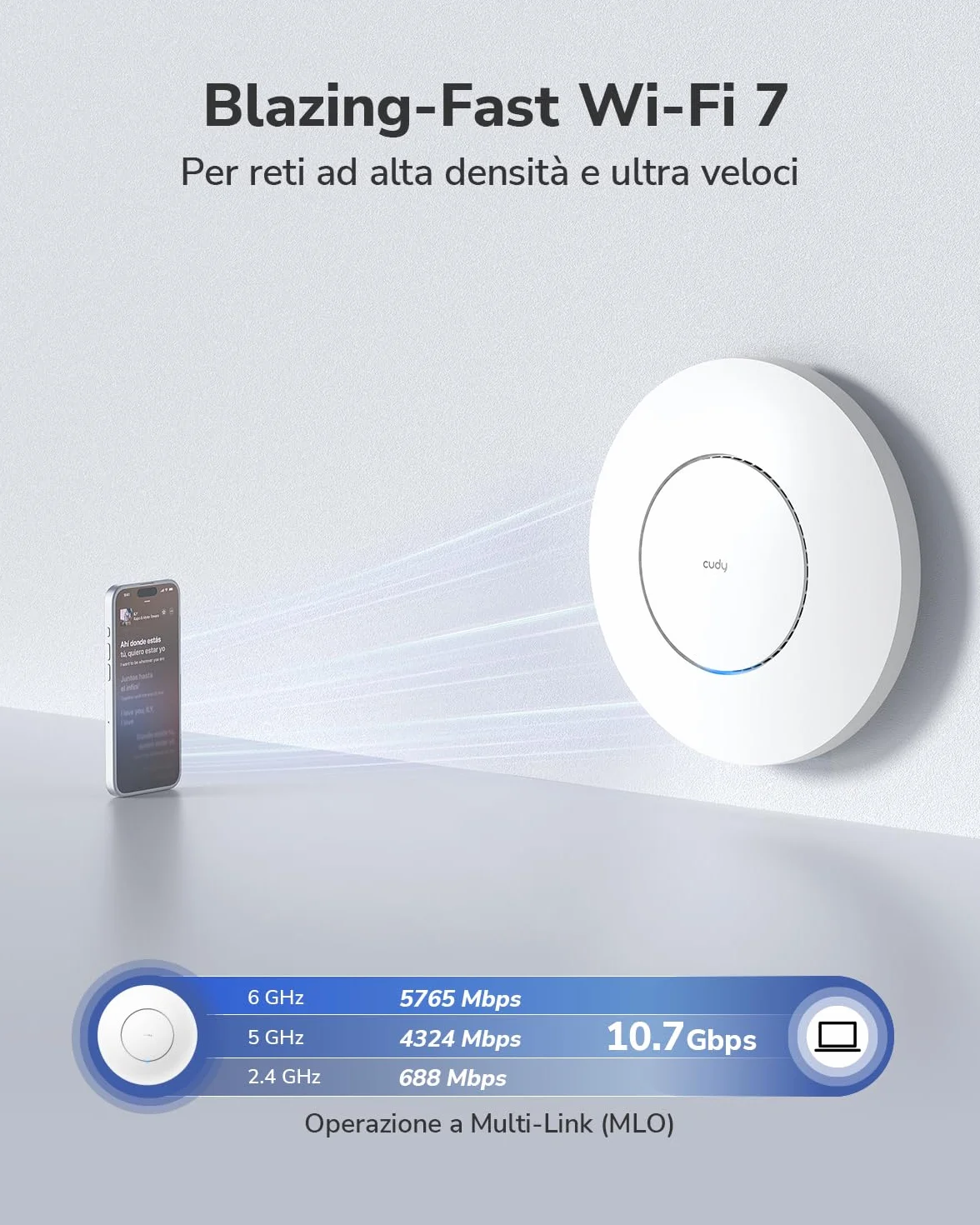 Cudy BE11000 Access point wireless Wi-Fi 7 tri-band, WiFi AP, 1 porta SFP+ da 10 GB, PoE-in da 2,5 G, controllo e mesh tramite app Cudy, alimentazione PoE/CC (non inclusi nella confezione), AP11000