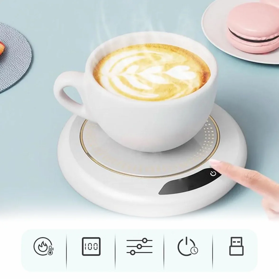 Scalda Tazza Usb con 3 Impostazioni di Temperatura, Scaldatazze da Caffè, Scalda Bevande Scalda Latte, Scalda Caffè, Scalda Tazza Intelligente, Sottobicchiere Elettrico per Caffè, Tè e Latte (Bianco)