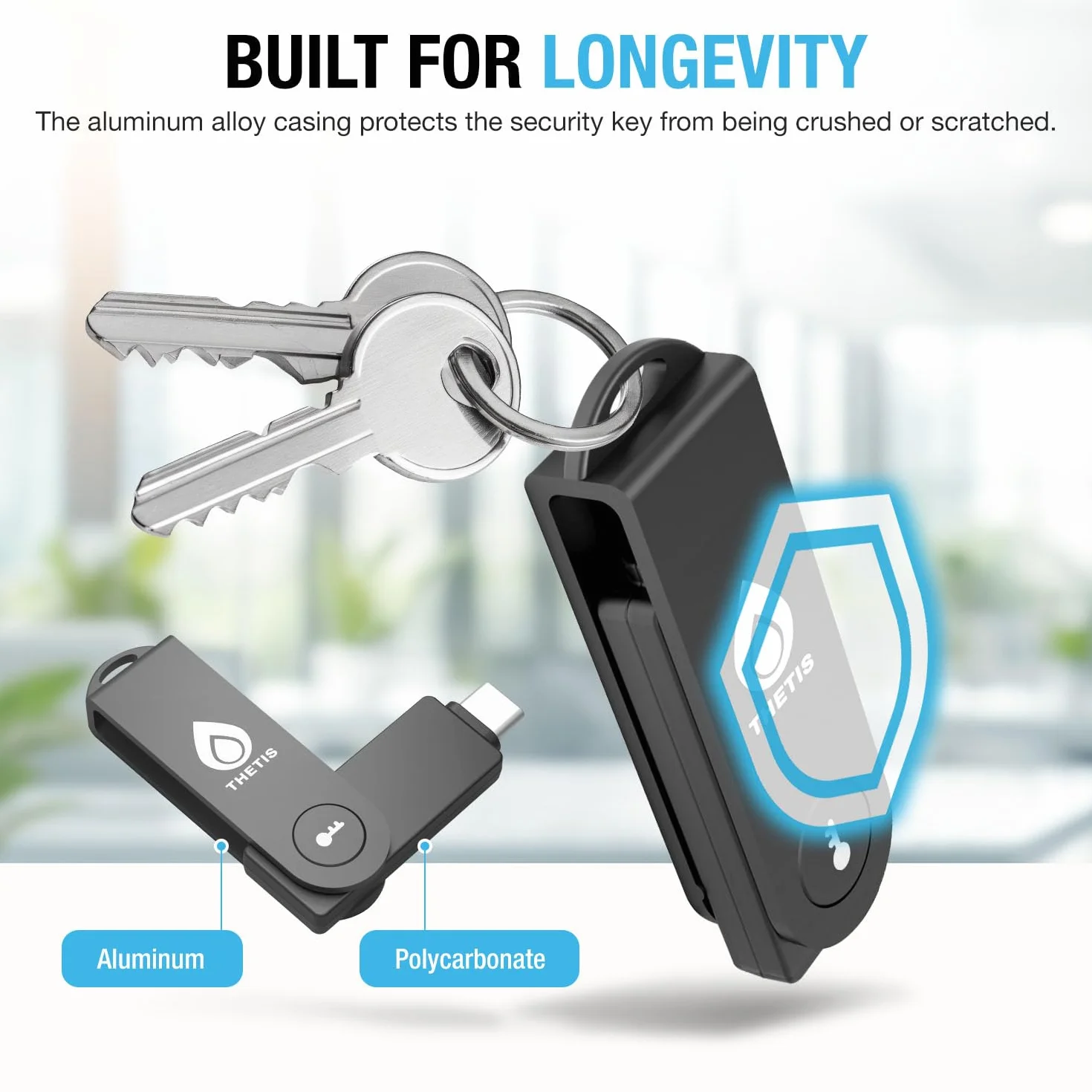 Thetis Pro-C FIDO2 Security Key Passkey Device con USB C e NFC, APP di autenticazione TOTP/HOTP, autenticazione a due fattori FIDO 2.0 2FA MFA, funziona con Windows/macOS/Linux/Gmail/Facebook/Dropbox