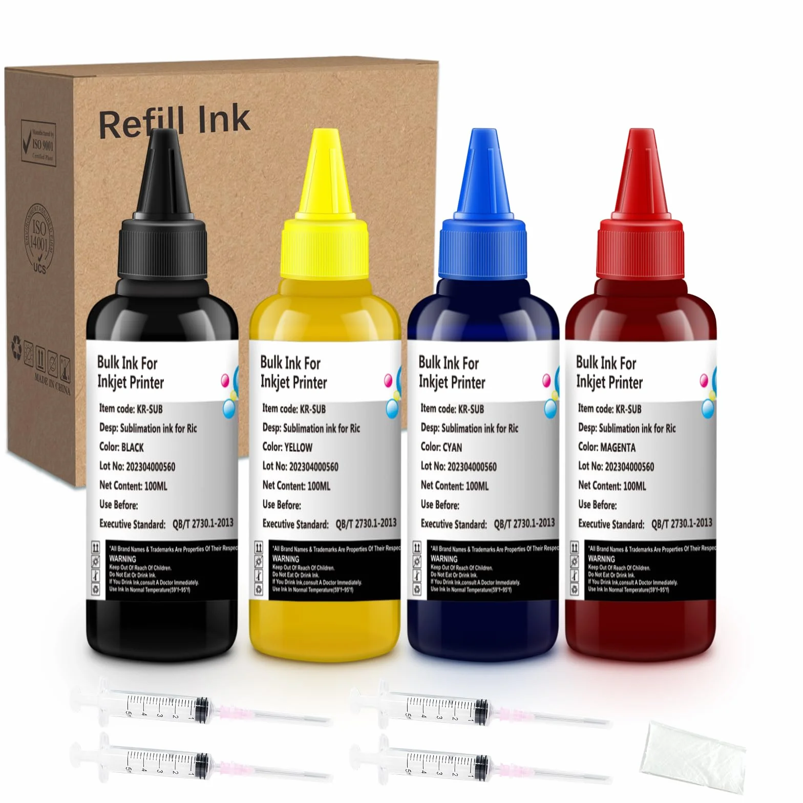 Flacone di inchiostro di ricarica per sublimazione, 100 ml, confezione da 4, per Sawgrass Virtuoso SG400 SG500 SG800 SG1000 SG400NA SG800NA RICOH SG3110 SG2100N SG3100 SG3100SF