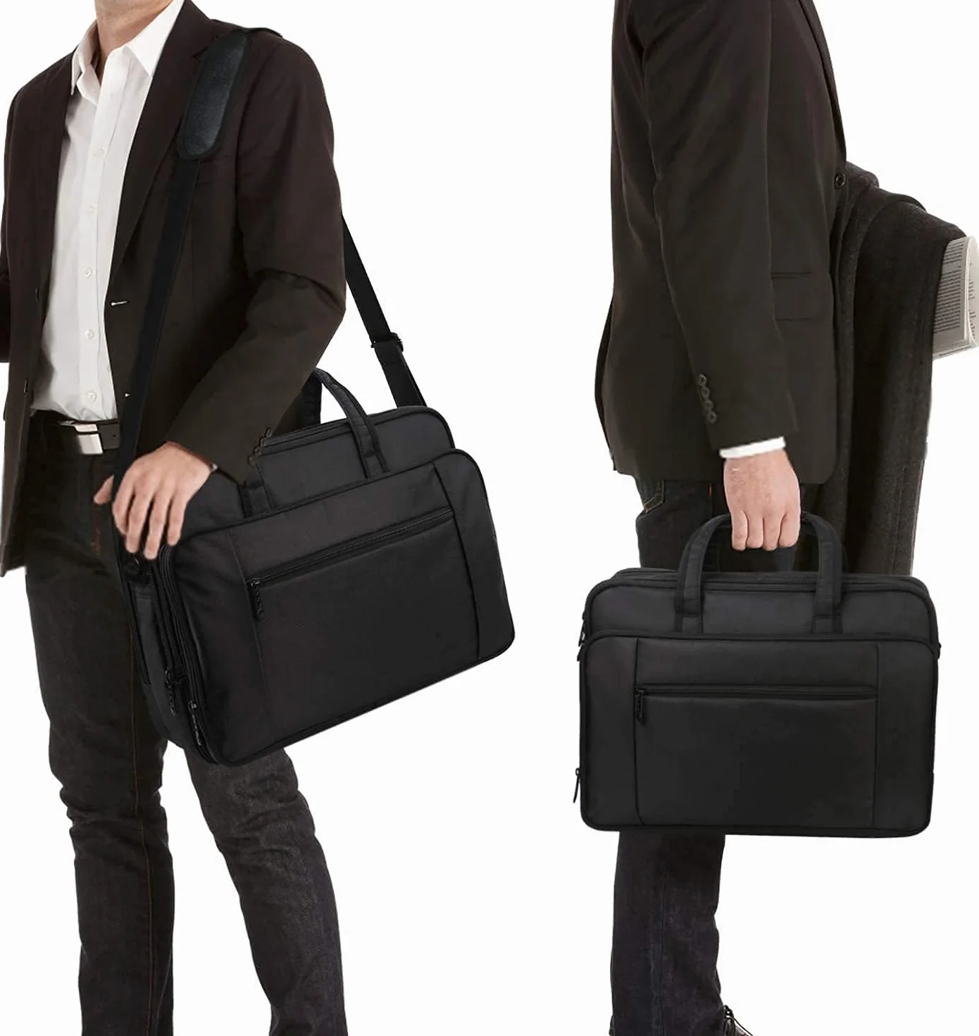 Borsa per laptop 17 pollici, valigetta da lavoro grande per uomo donna borsa a tracolla impermeabile borsa a tracolla, borsa per computer multifunzione espandibile per laptop tablet notebook, nero