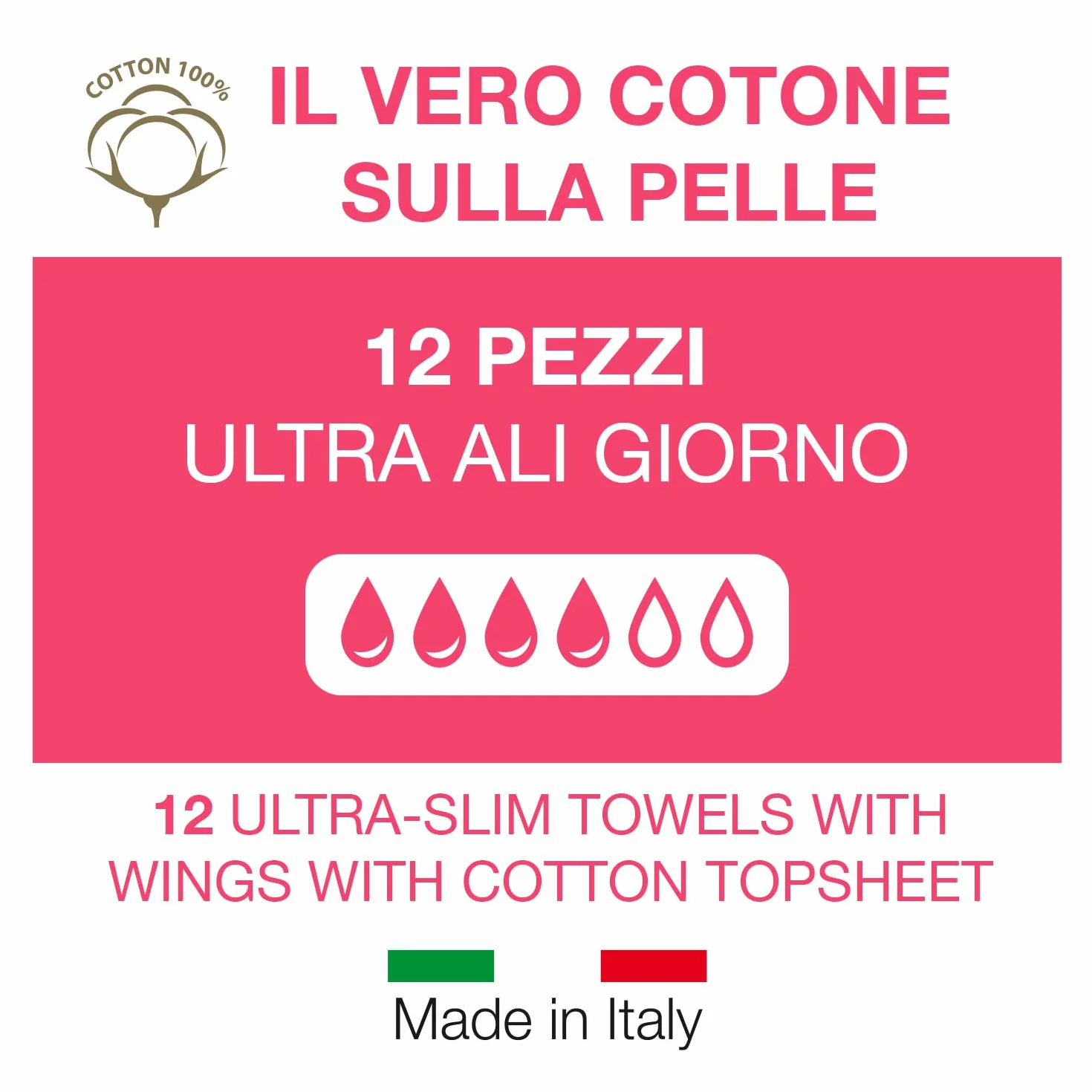 COTTON SOUND ULTRA ALI GIORNO Assorbenti 100% Cotone Idrofilo 12 Pezzi Ipoallergenici Super Assorbenti Made in Italy