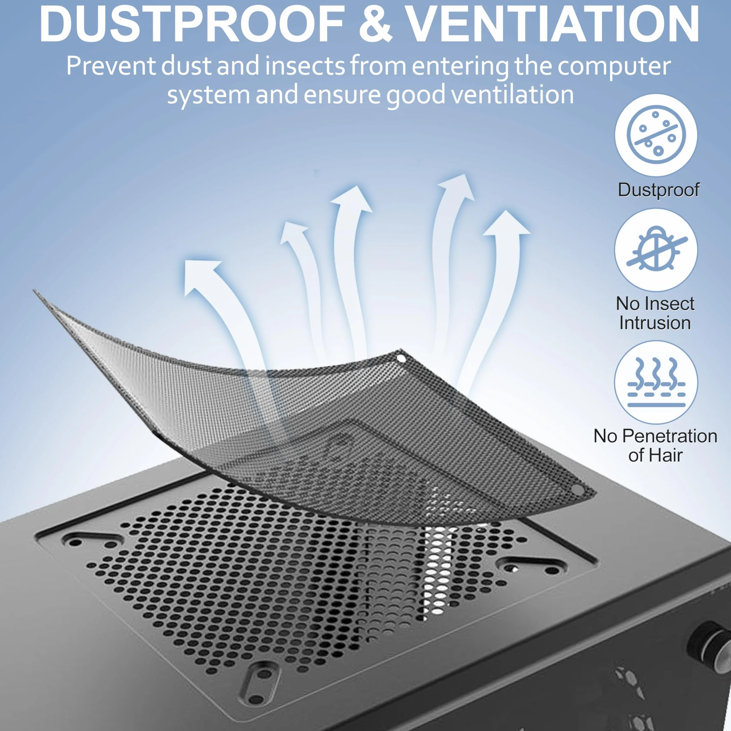 Filtro Antipolvere PC, 120mm Magnetico Griglie di Ventilazione, Filtro dell'Aria per Ventola di Raffreddamento del Computer Case, per Alimentatori/Modem/Routers (Nylon, 4 Pezzi, Nero)