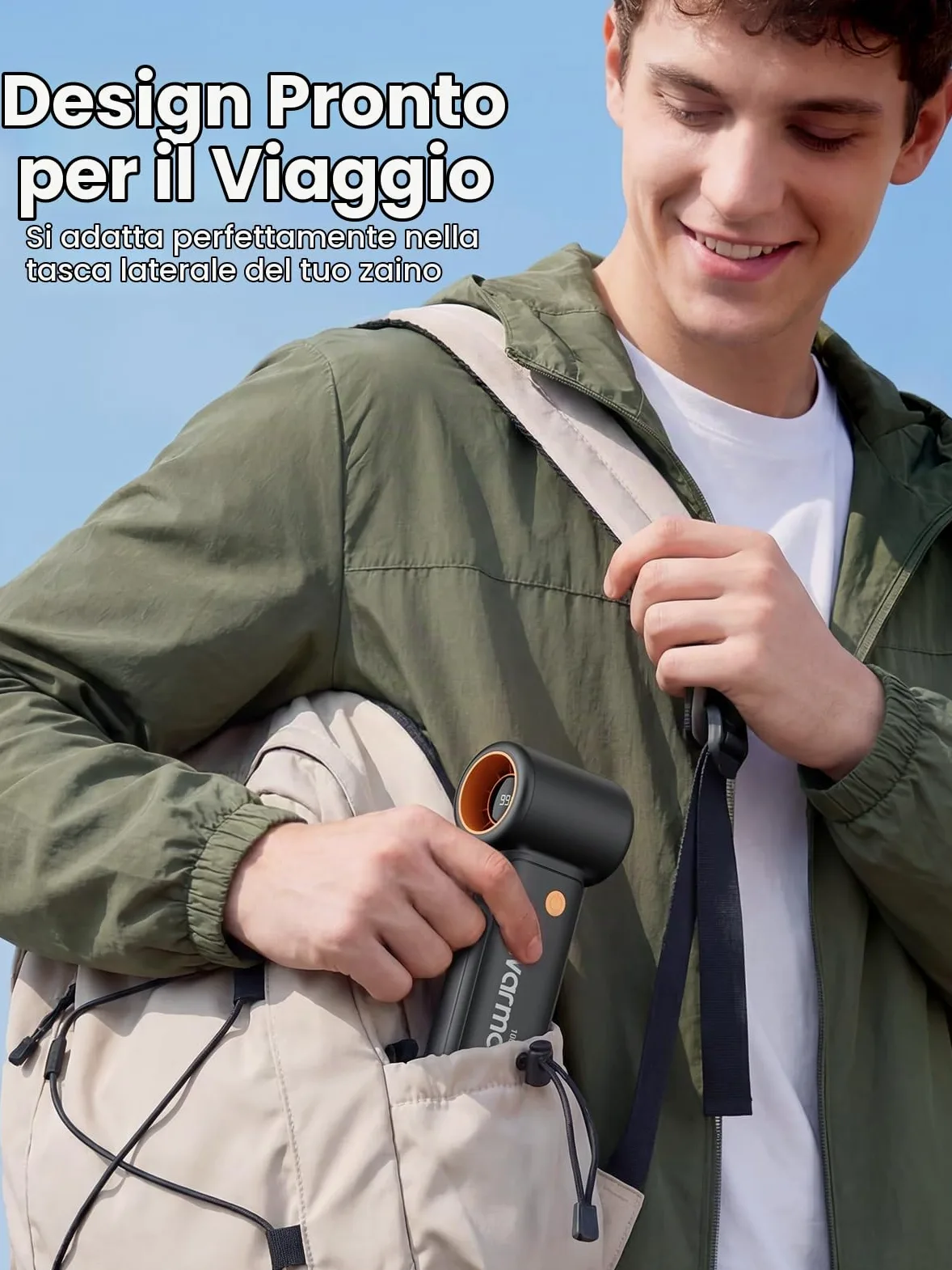 Warmco Ventilatore portatile da 10000 mAh, ventilatore turbo personale portatile con display a LED, ricaricabile tramite USB, 5 velocità, raffreddamento 36 ore, caricabatterie portatile, viaggi